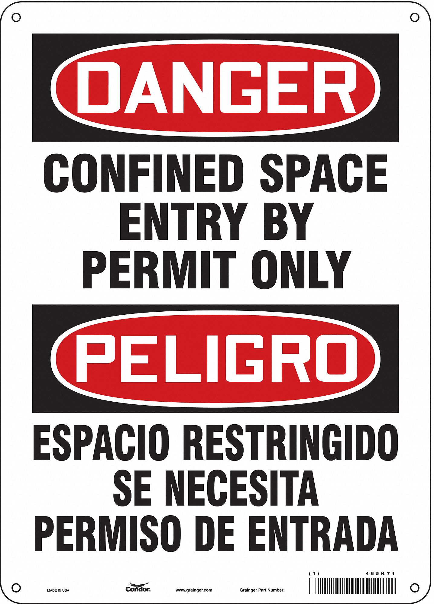 Safety Sign: Aluminum, Mounting Holes Sign Mounting, 14 in x 10 in Nominal Sign Size, 0.032 in Thick