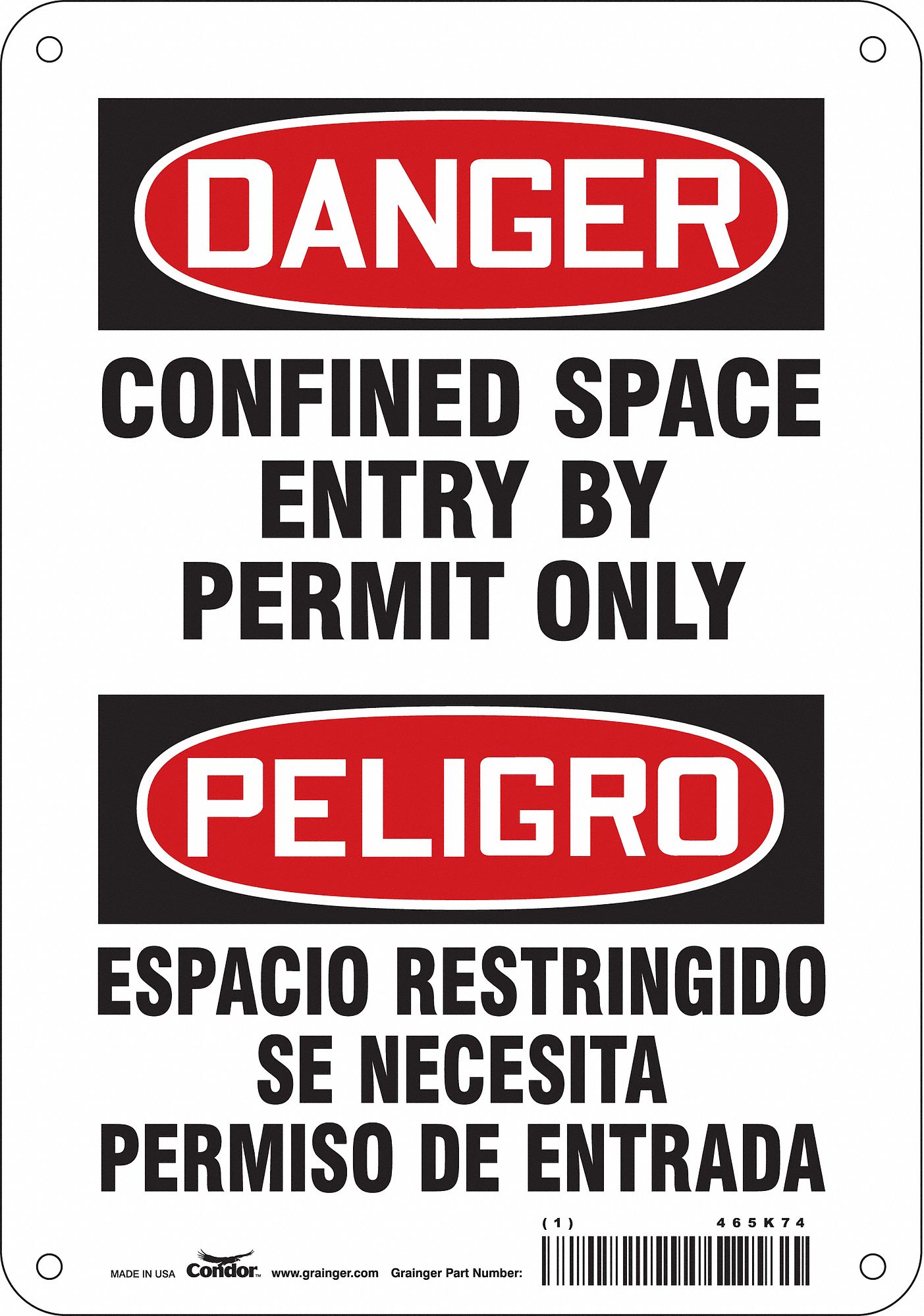 Safety Sign: Polyethylene, Mounting Holes Sign Mounting, 10 in x 7 in Nominal Sign Size