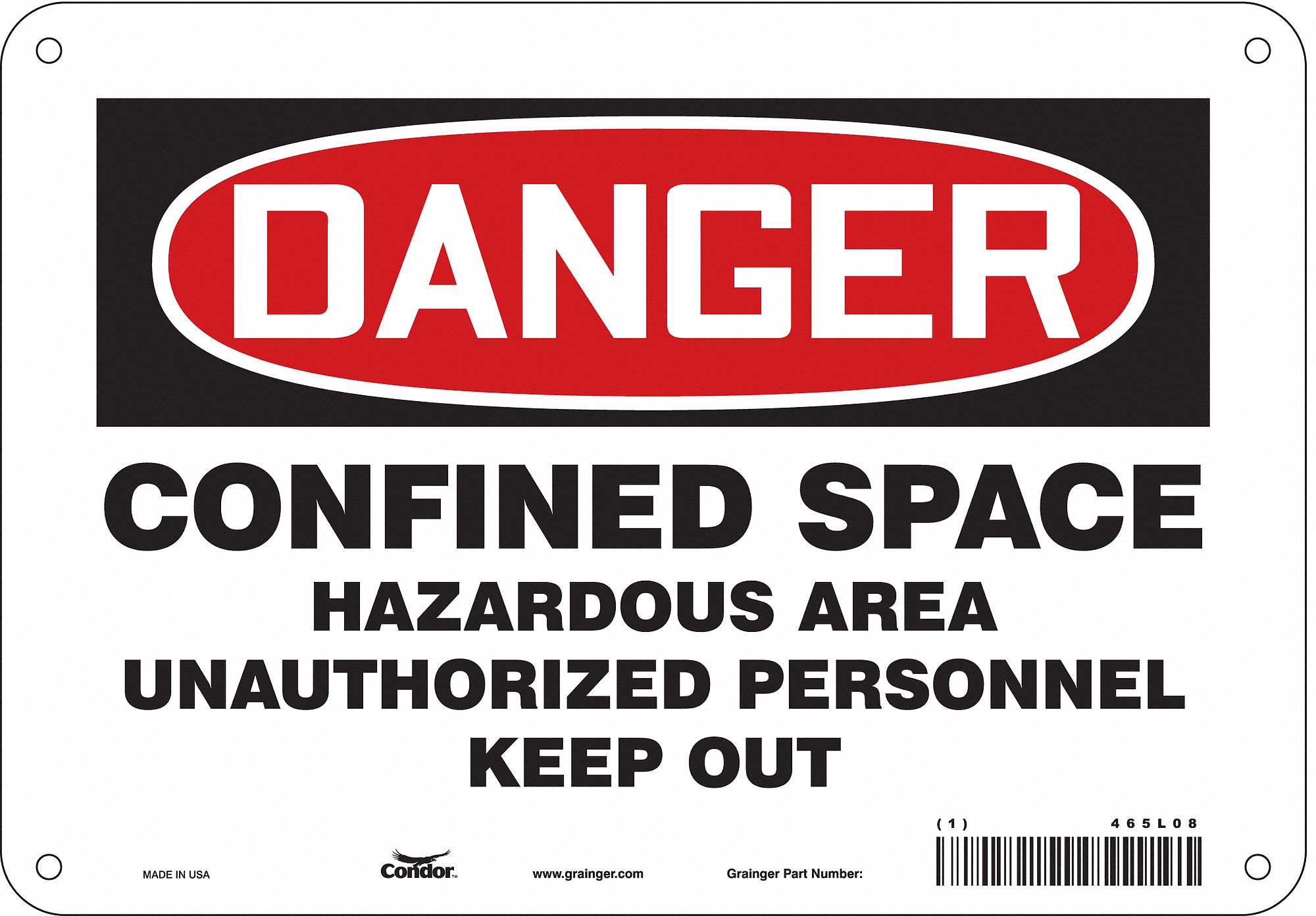 Safety Sign: Polyethylene, Mounting Holes Sign Mounting, 7 in x 10 in Nominal Sign Size, Danger
