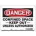 Danger: Confined Space -Keep Out- Unless Authorized Signs