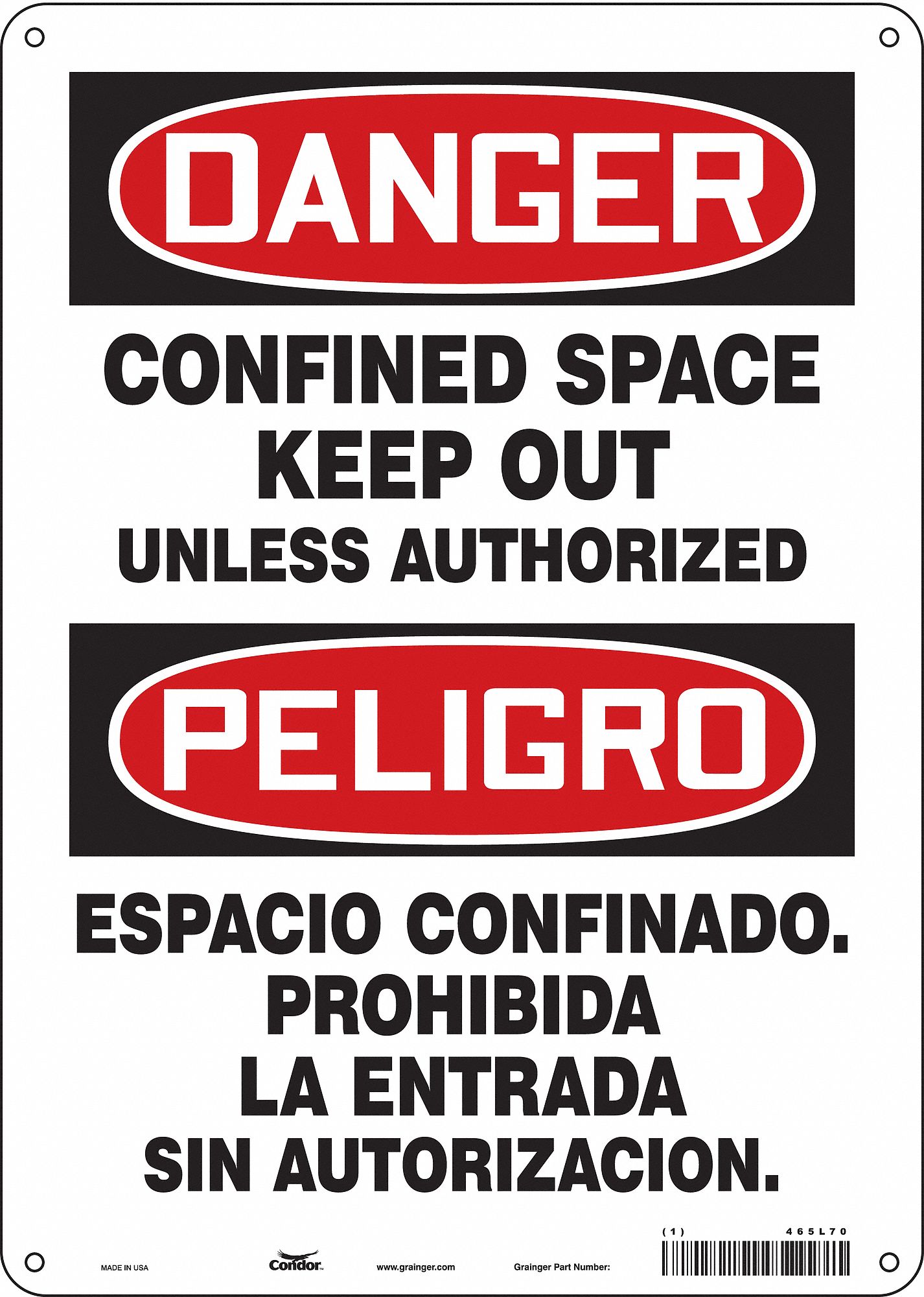 Safety Sign: Polyethylene, Mounting Holes Sign Mounting, 14 in x 10 in Nominal Sign Size