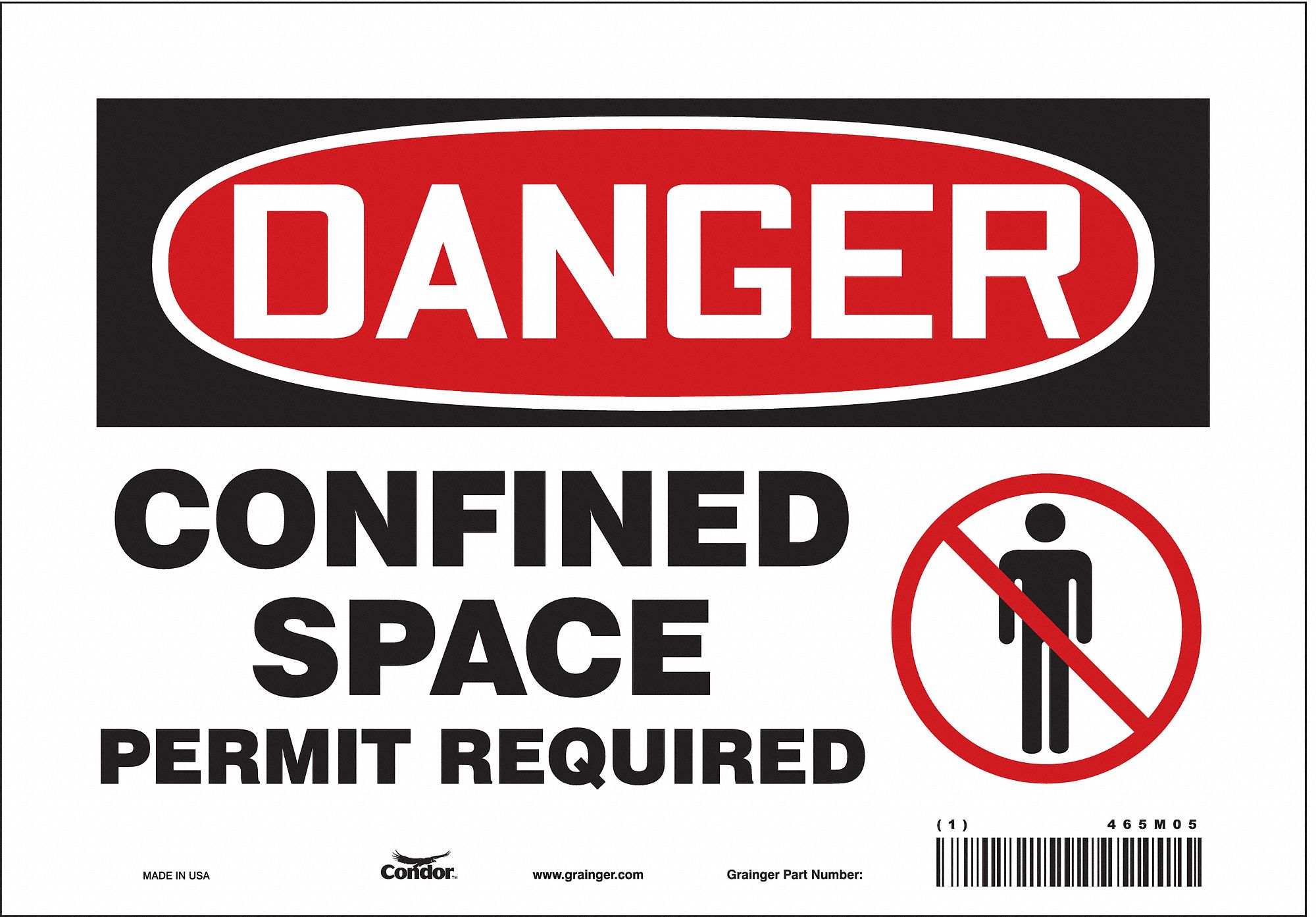SAFETY SIGN, VINYL, ADHESIVE MOUNT, 7 IN X 10 IN NOMINAL SIGN SIZE, NOT RETROREFLECTIVE, CONFINED SPACE PERMIT REQUIRED