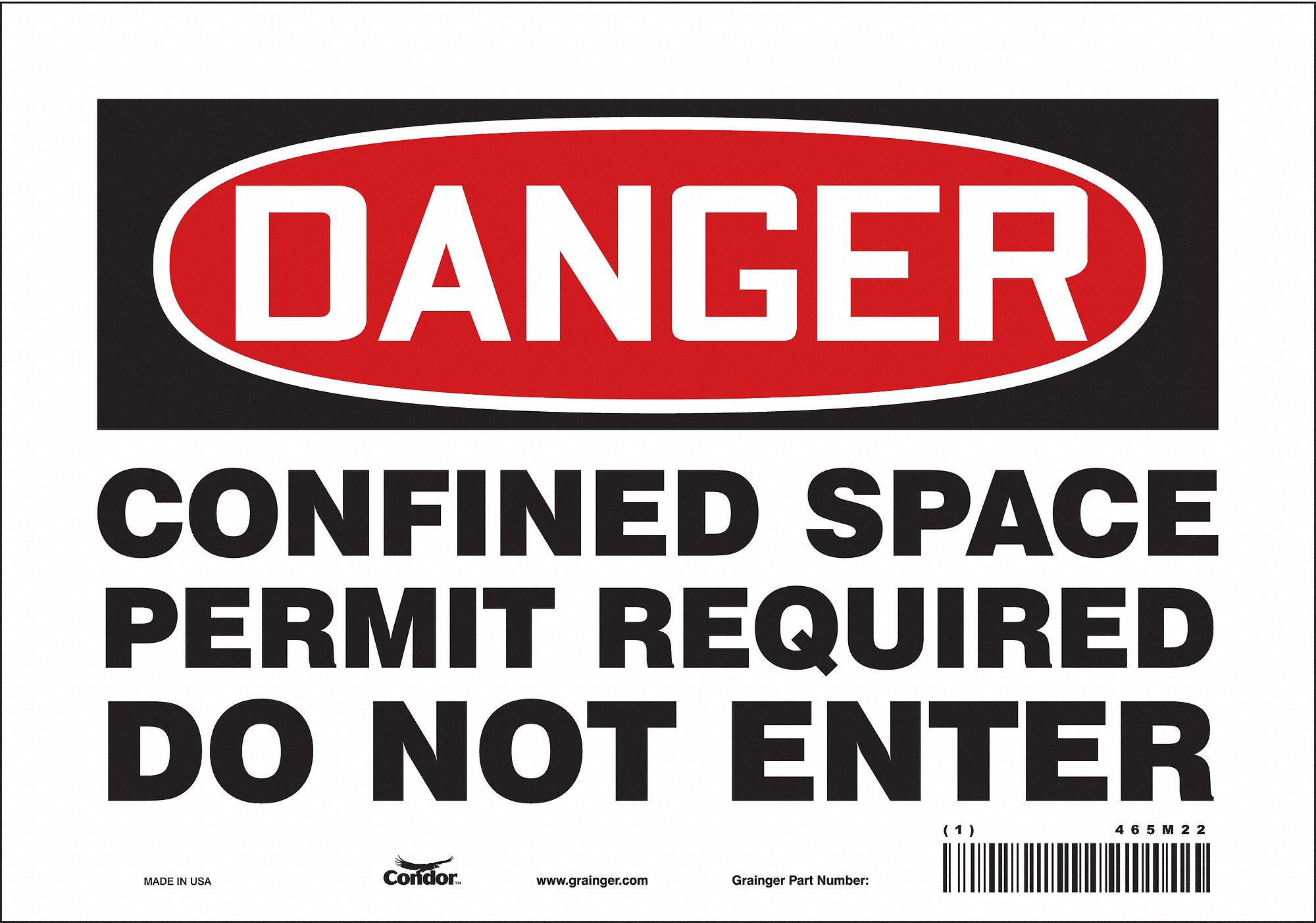 SAFETY SIGN, VINYL, ADHESIVE MOUNT, 7 X 10 IN, NOT RETROREFLECTIVE, CONFINED SPACE PERMIT REQUIRED DO NOT ENTER