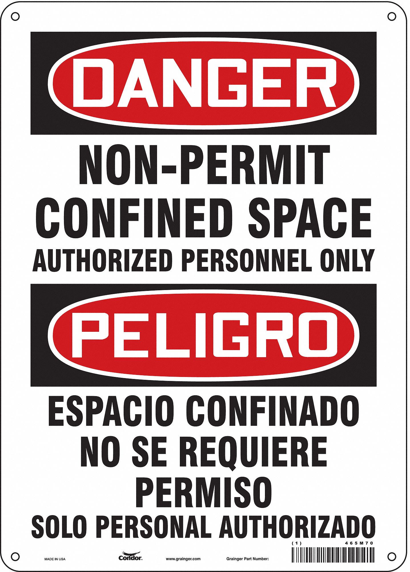 Safety Sign: Polyethylene, Mounting Holes Sign Mounting, 14 in x 10 in Nominal Sign Size