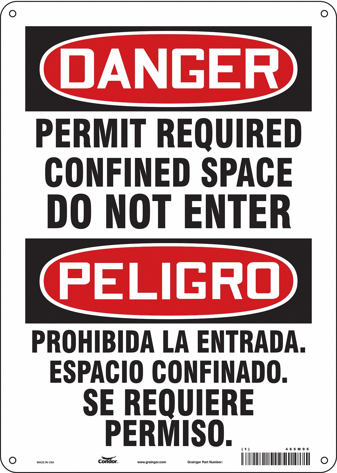 Safety Sign: Polyethylene, Mounting Holes Sign Mounting, 14 in x 10 in Nominal Sign Size
