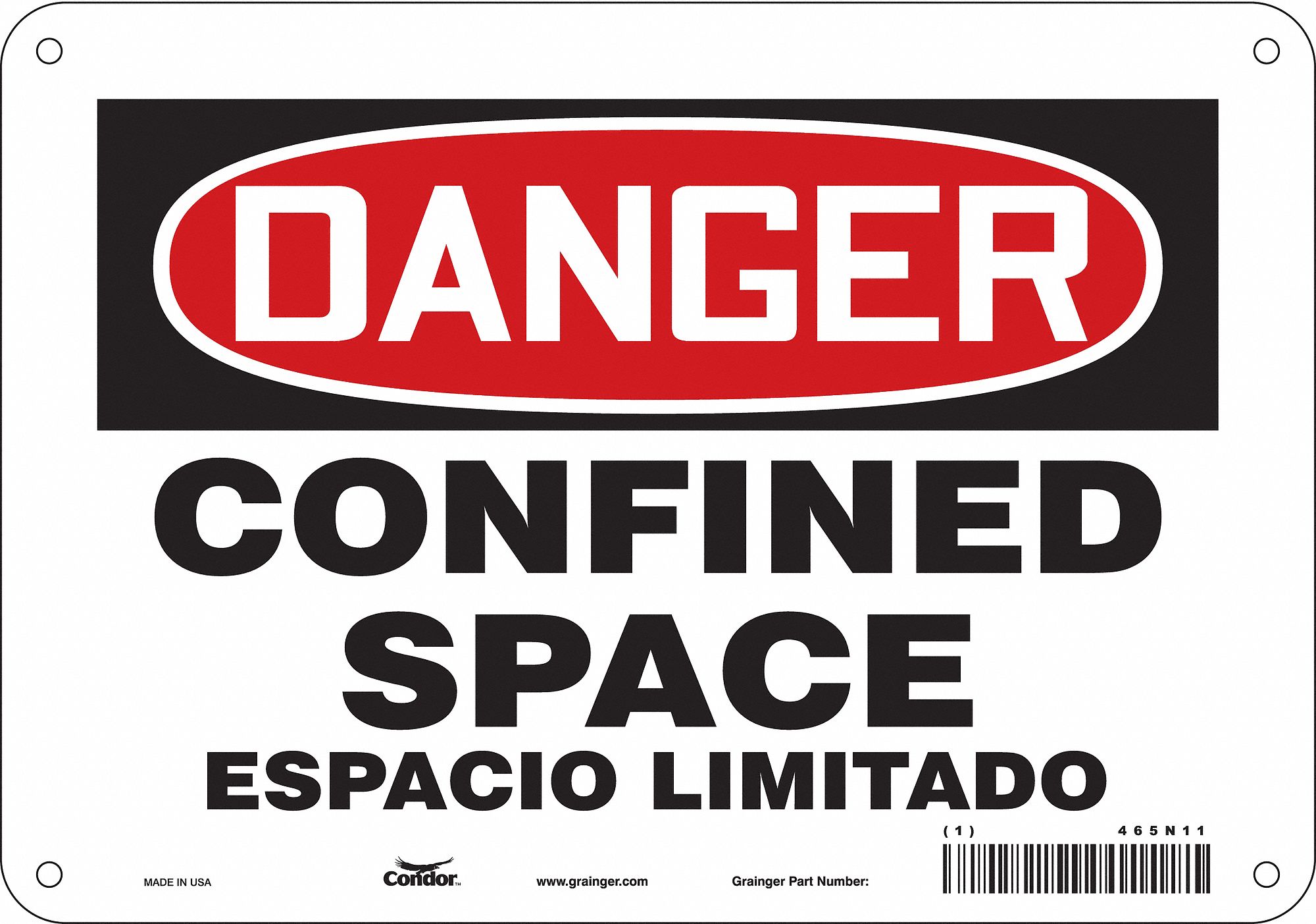 Safety Sign: Polyethylene, Mounting Holes Sign Mounting, 7 in x 10 in Nominal Sign Size