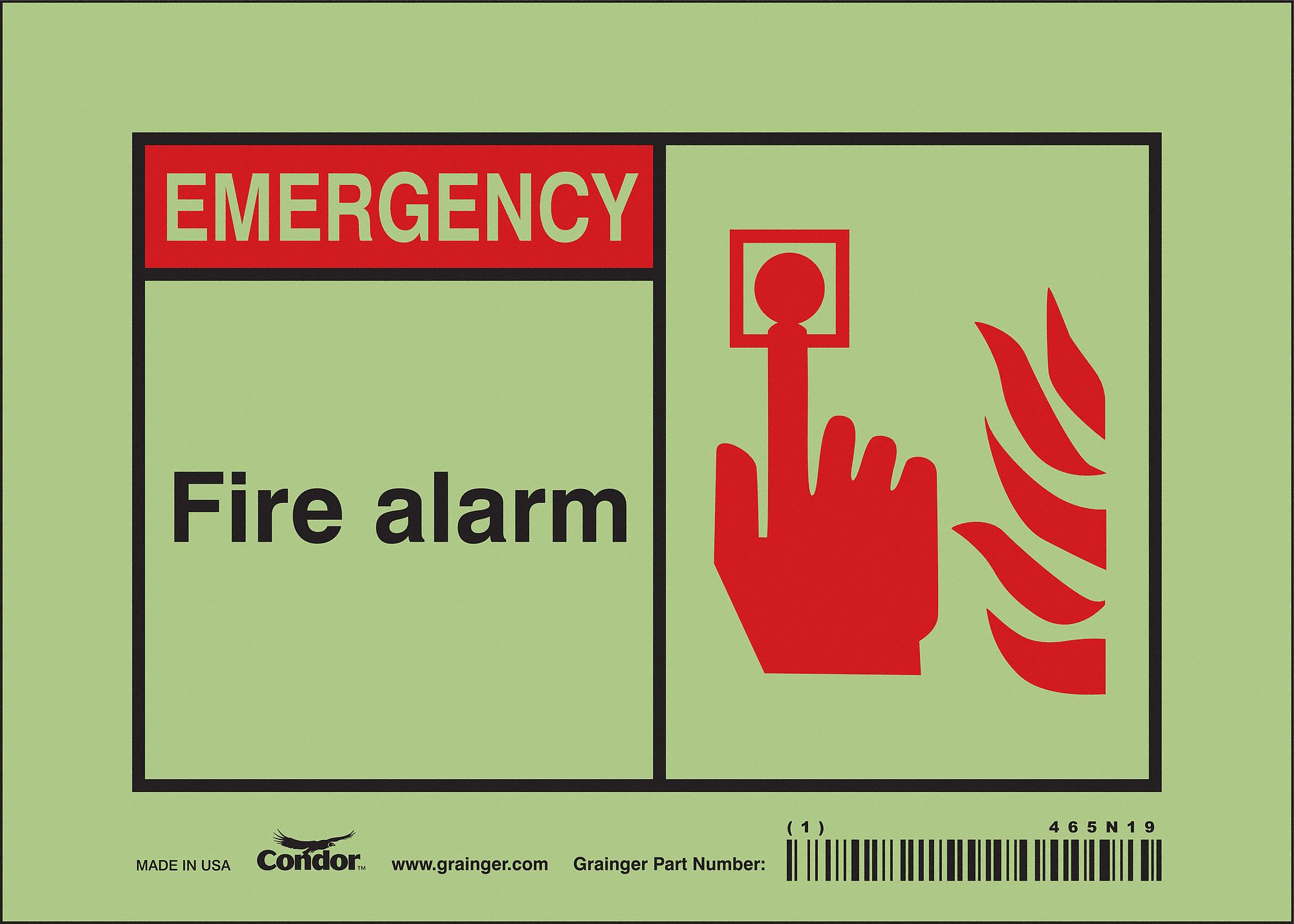 Safety Sign: Glow Vinyl, Adhesive Sign Mounting, 5 in x 7 in Nominal Sign Size, Not Retroreflective