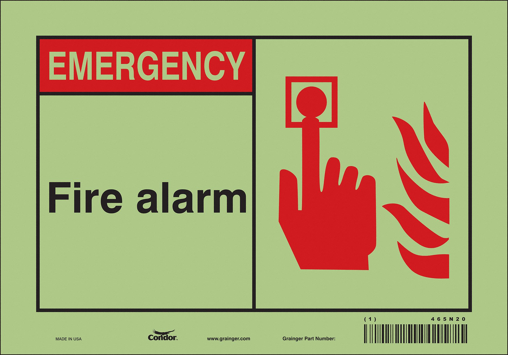 Safety Sign: Glow Vinyl, Adhesive Sign Mounting, 7 in x 10 in Nominal Sign Size, Not Retroreflective