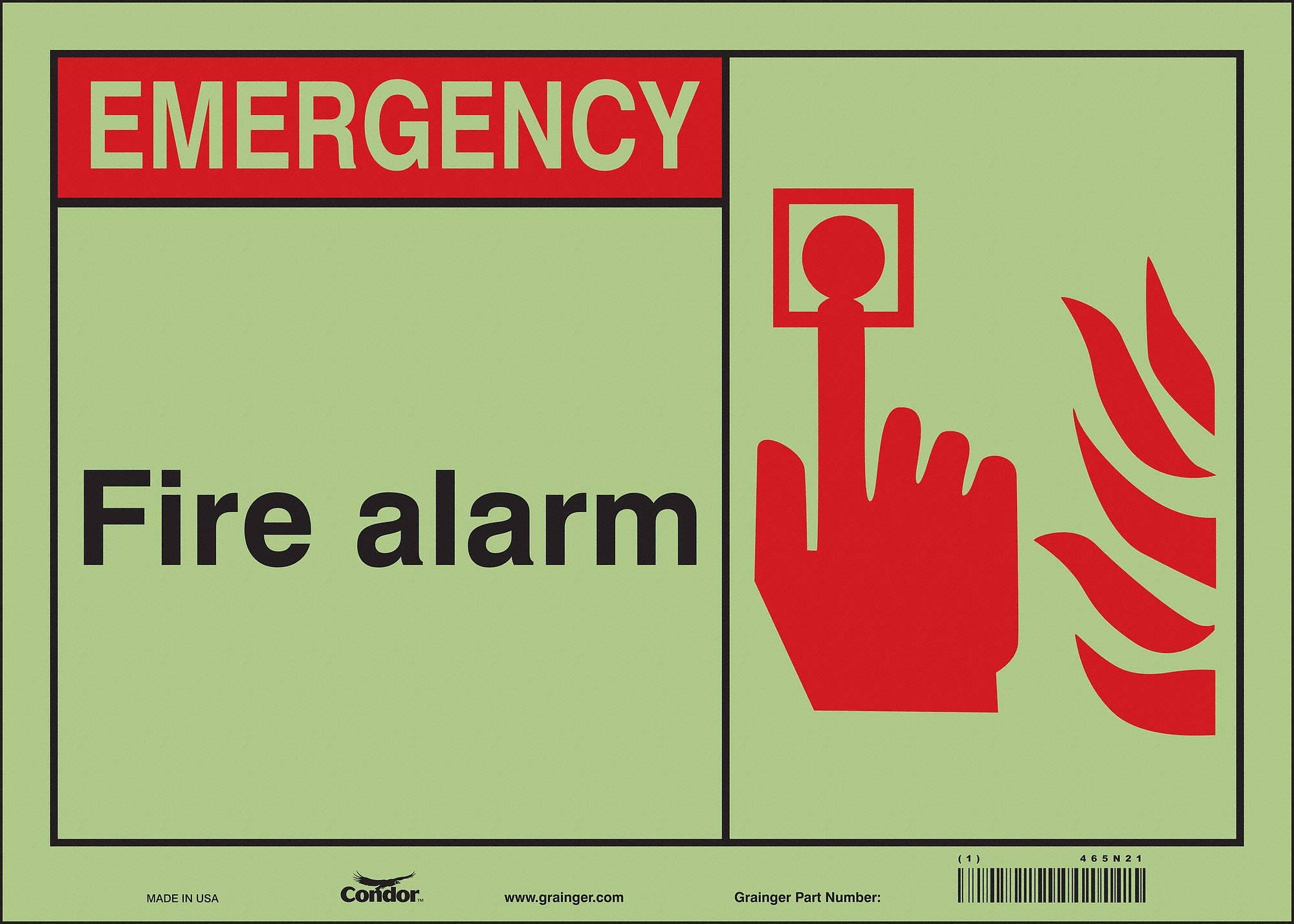 Safety Sign: Glow Vinyl, Adhesive Sign Mounting, 10 in x 14 in Nominal Sign Size, Glow In The Dark