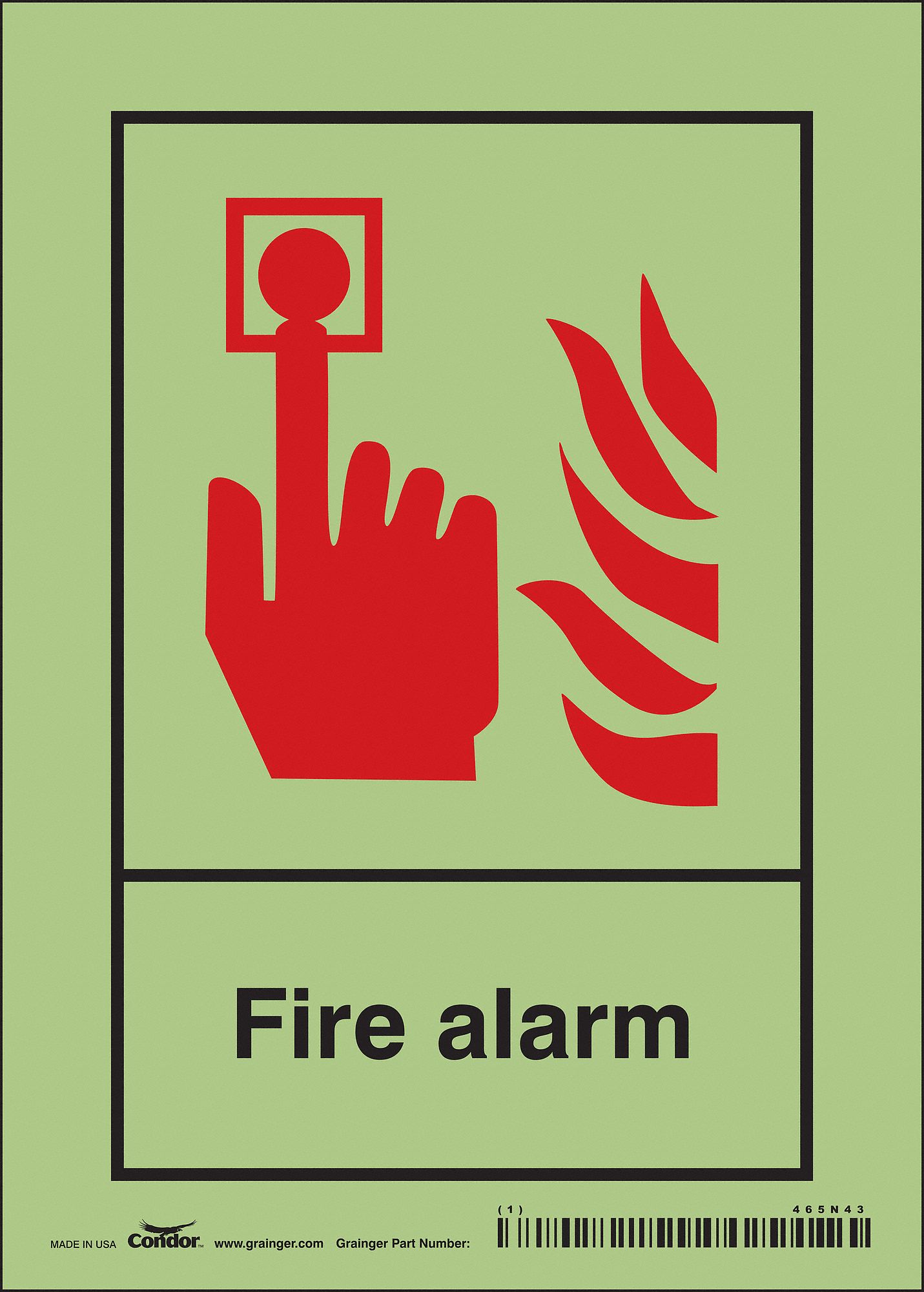 Safety Sign: Glow Vinyl, Adhesive Sign Mounting, 7 in x 5 in Nominal Sign Size, Not Retroreflective