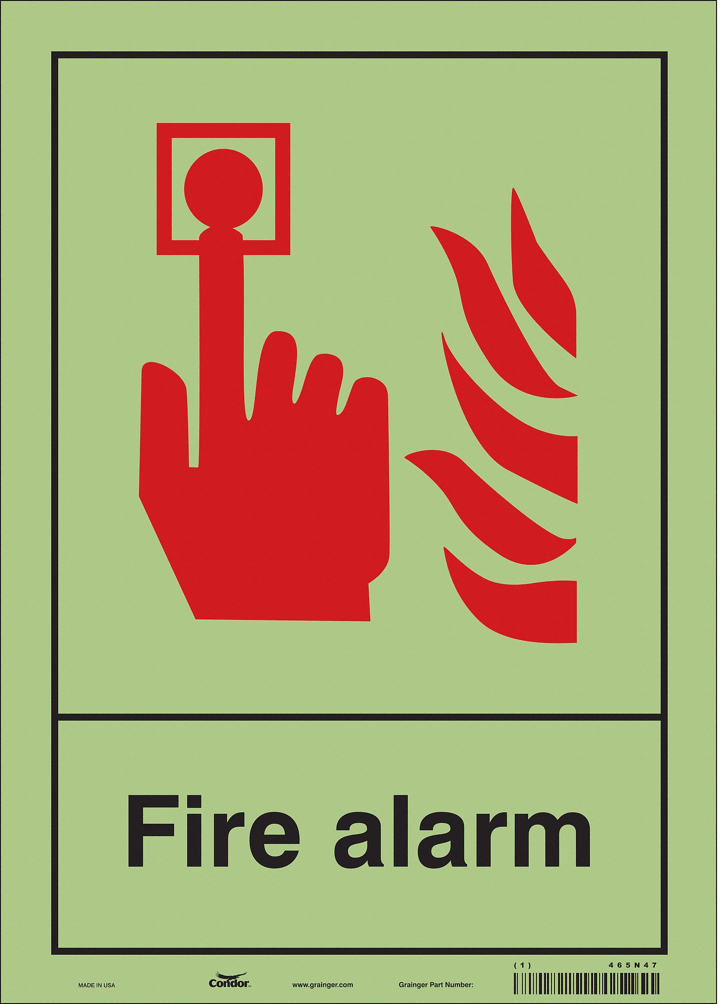 Safety Sign: Glow Vinyl, Adhesive Sign Mounting, 14 in x 10 in Nominal Sign Size, Glow In The Dark