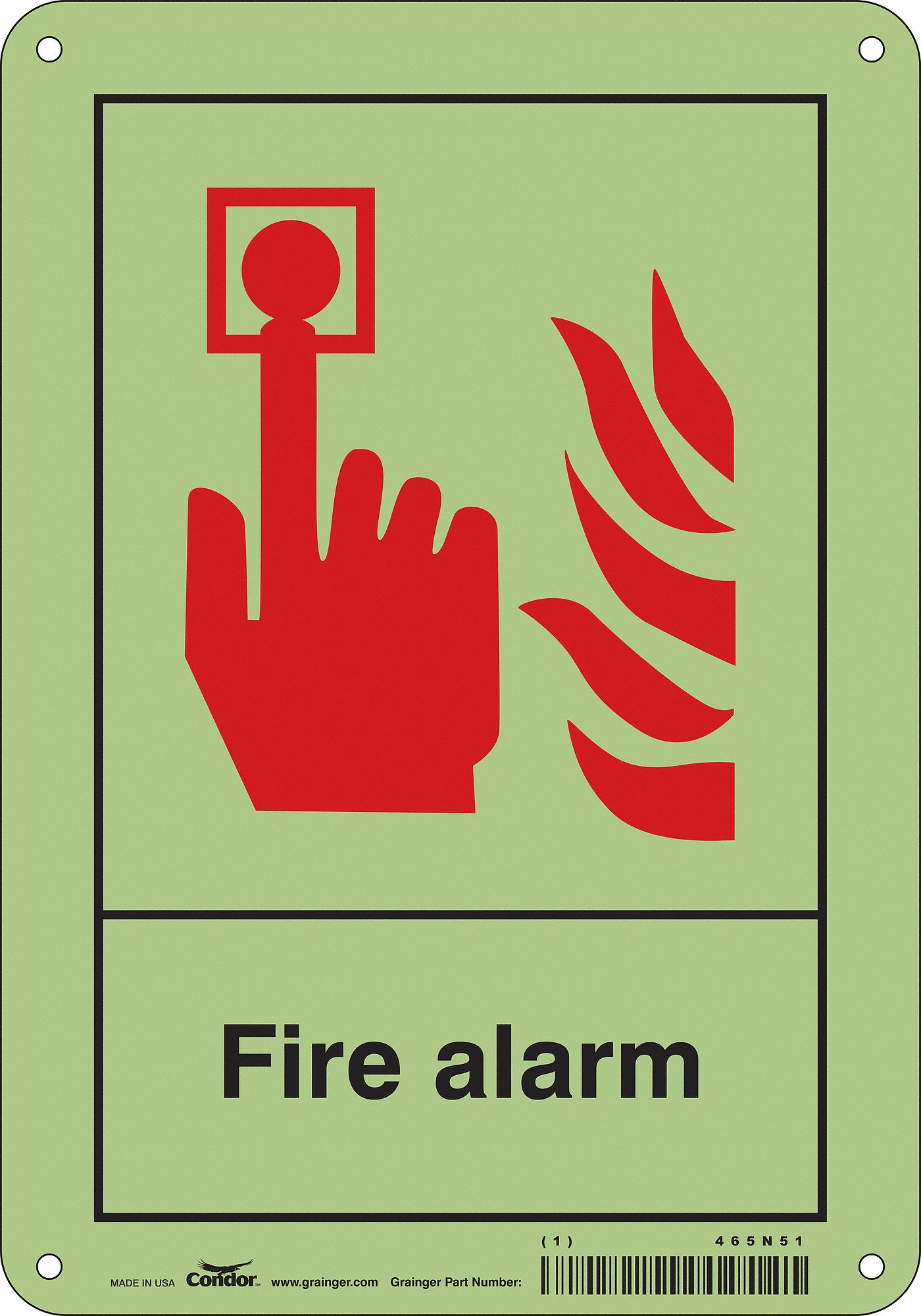 Safety Sign: Polyethylene, Mounting Holes Sign Mounting, 10 in x 7 in Nominal Sign Size, Fire Alarm