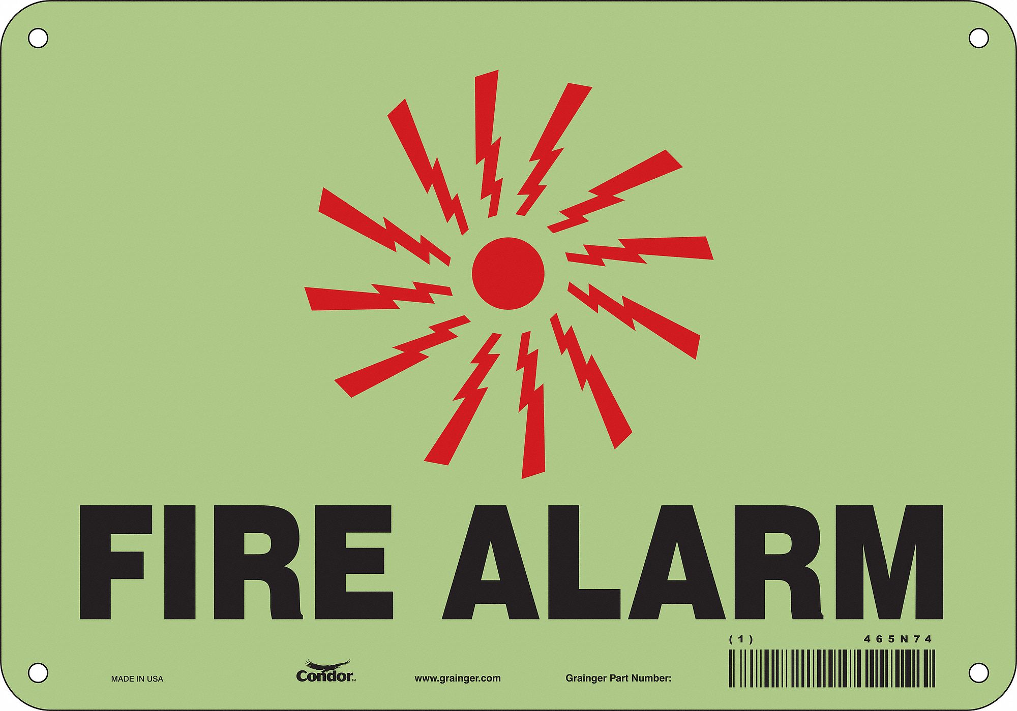 Safety Sign: Polyethylene, Mounting Holes Sign Mounting, 7 in x 10 in Nominal Sign Size, Fire Alarm