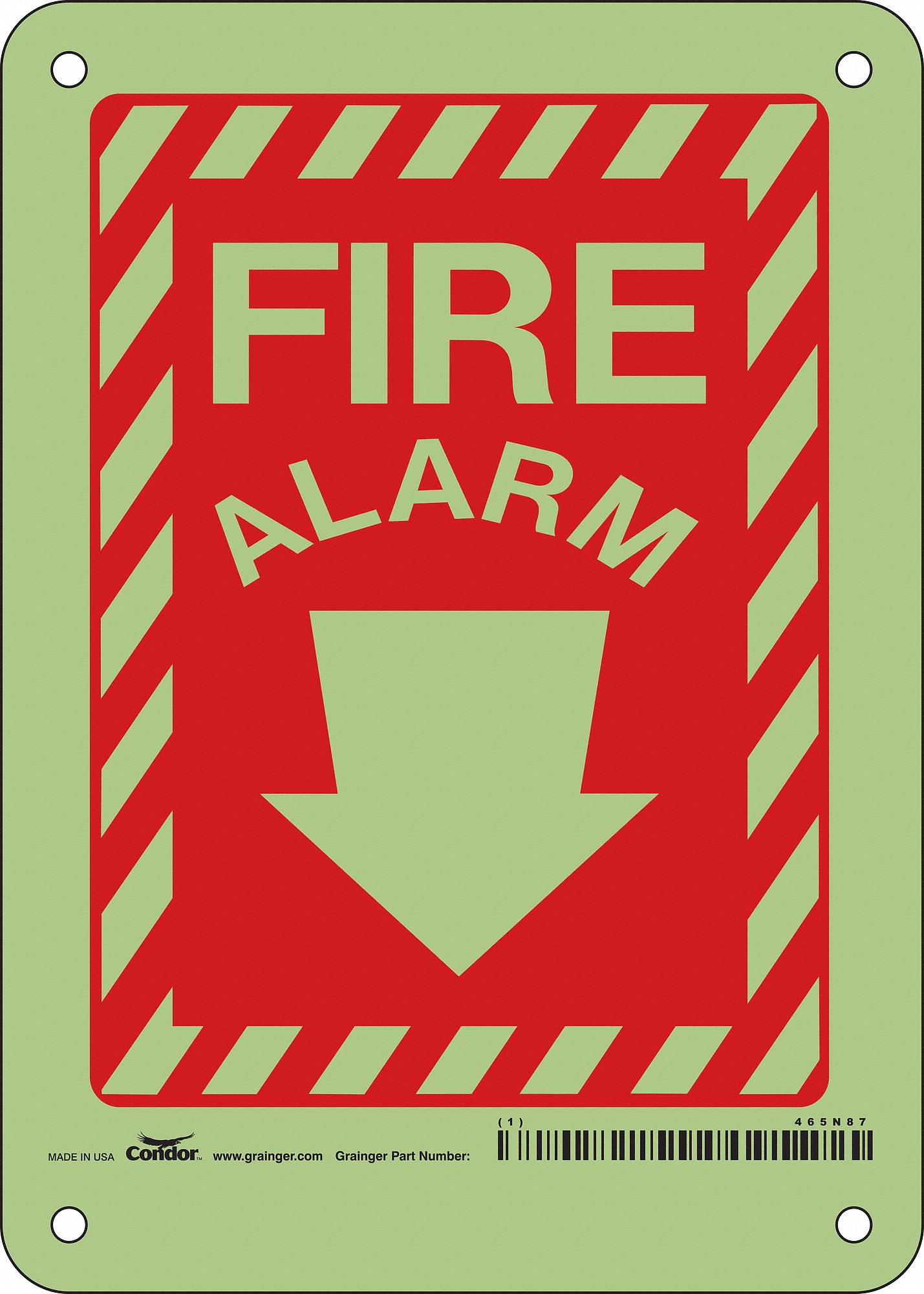 Safety Sign: Polyethylene, Mounting Holes Sign Mounting, 7 in x 5 in Nominal Sign Size, Fire Alarm