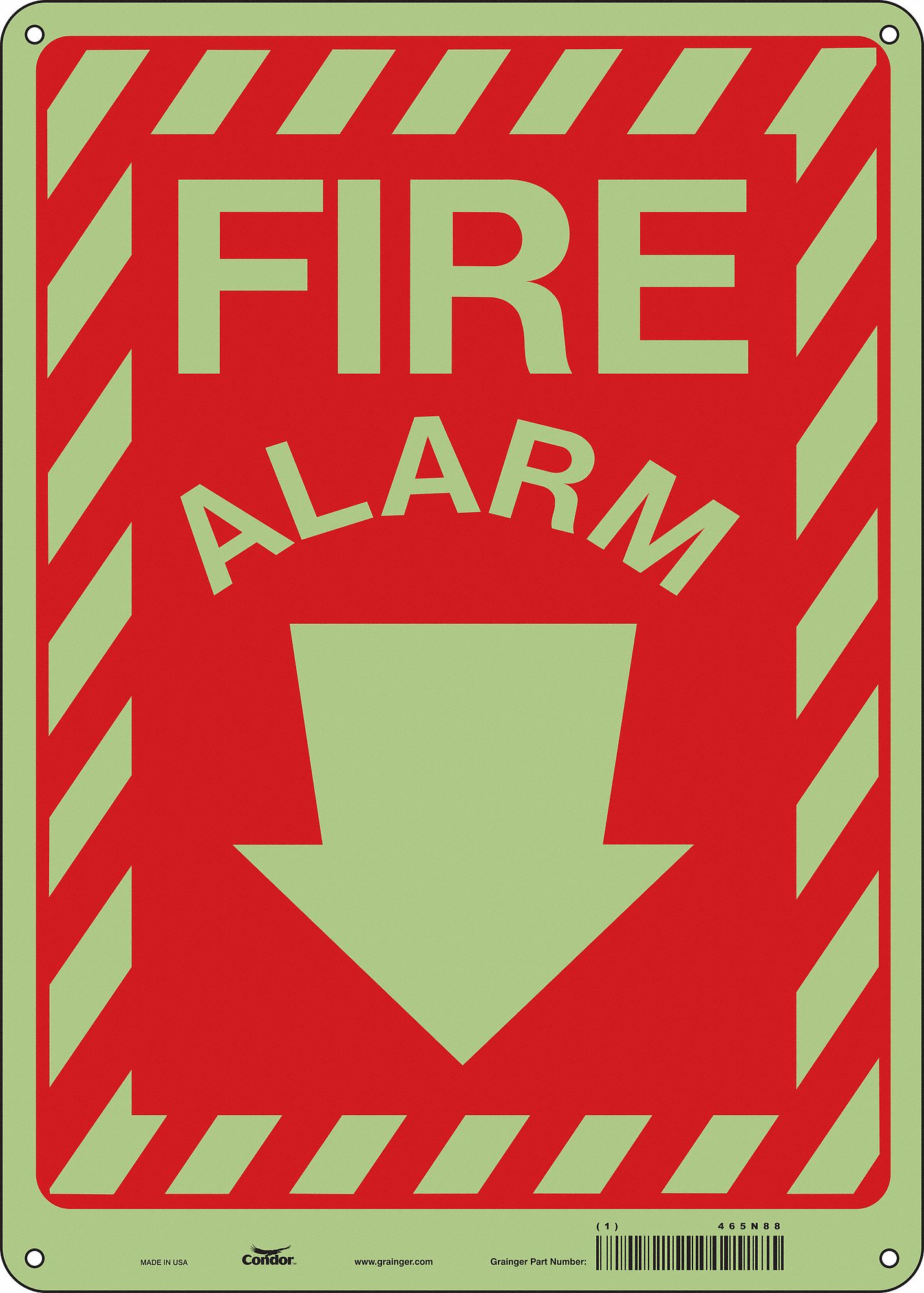 Safety Sign: Polyethylene, Mounting Holes Sign Mounting, 14 in x 10 in Nominal Sign Size, Fire Alarm
