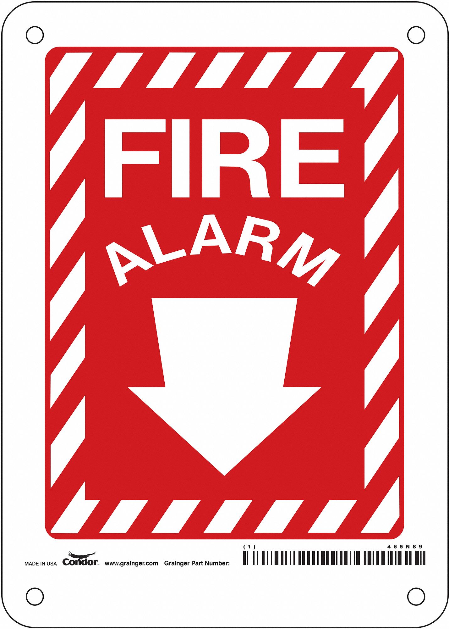 Safety Sign: Polyethylene, Mounting Holes Sign Mounting, 7 in x 5 in Nominal Sign Size, Fire Alarm