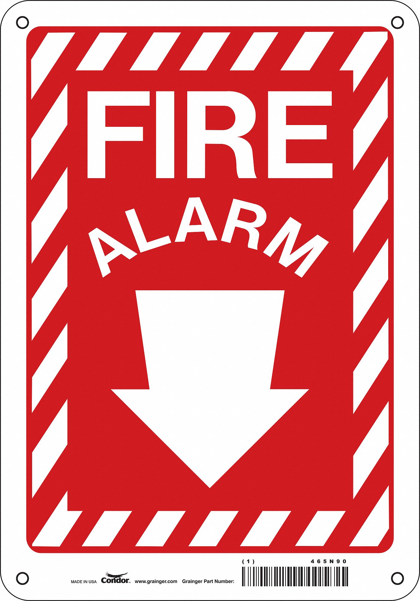 Safety Sign: Polyethylene, Mounting Holes Sign Mounting, 10 in x 7 in Nominal Sign Size, Fire Alarm