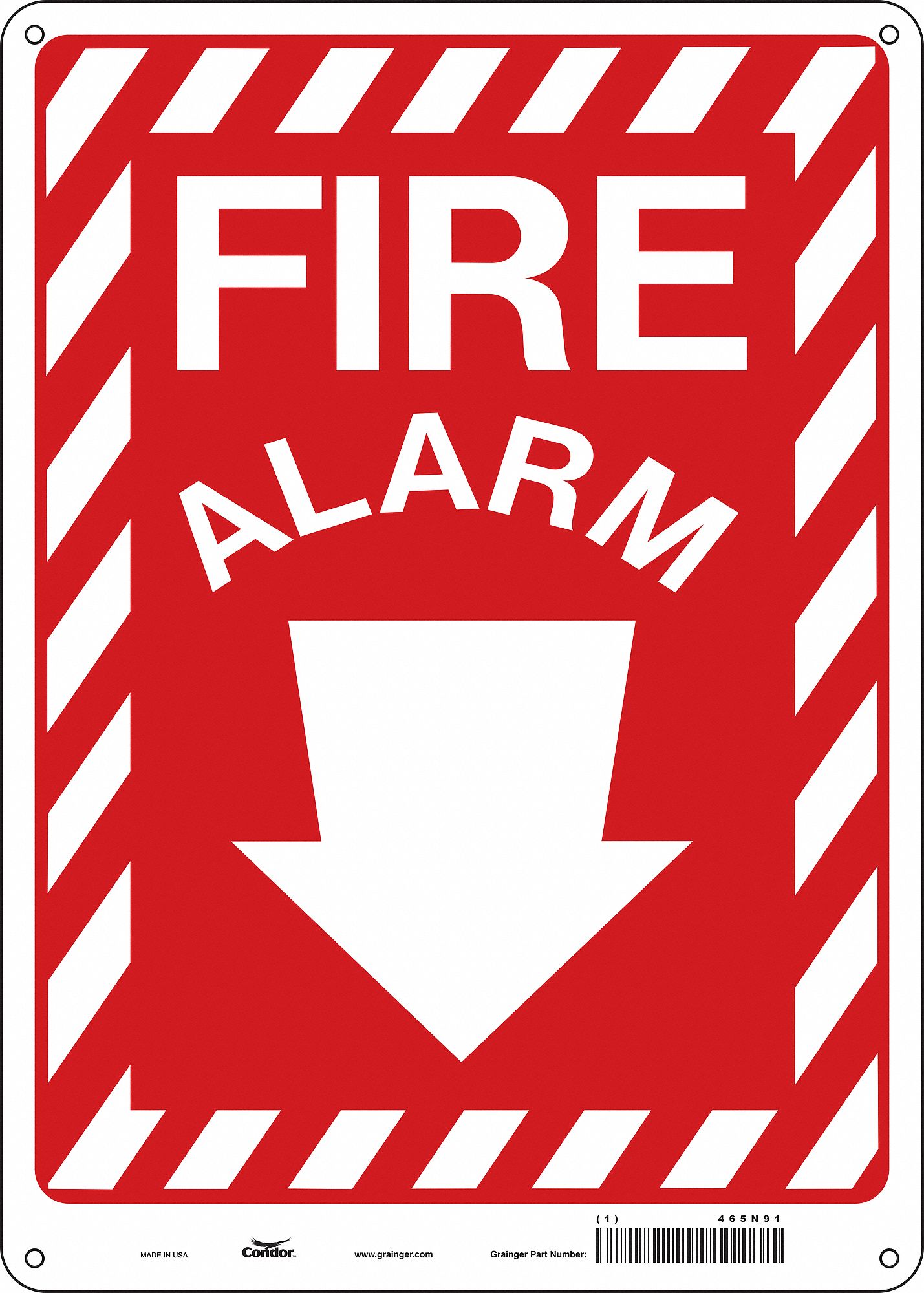 Safety Sign: Polyethylene, Mounting Holes Sign Mounting, 14 in x 10 in Nominal Sign Size, Fire Alarm