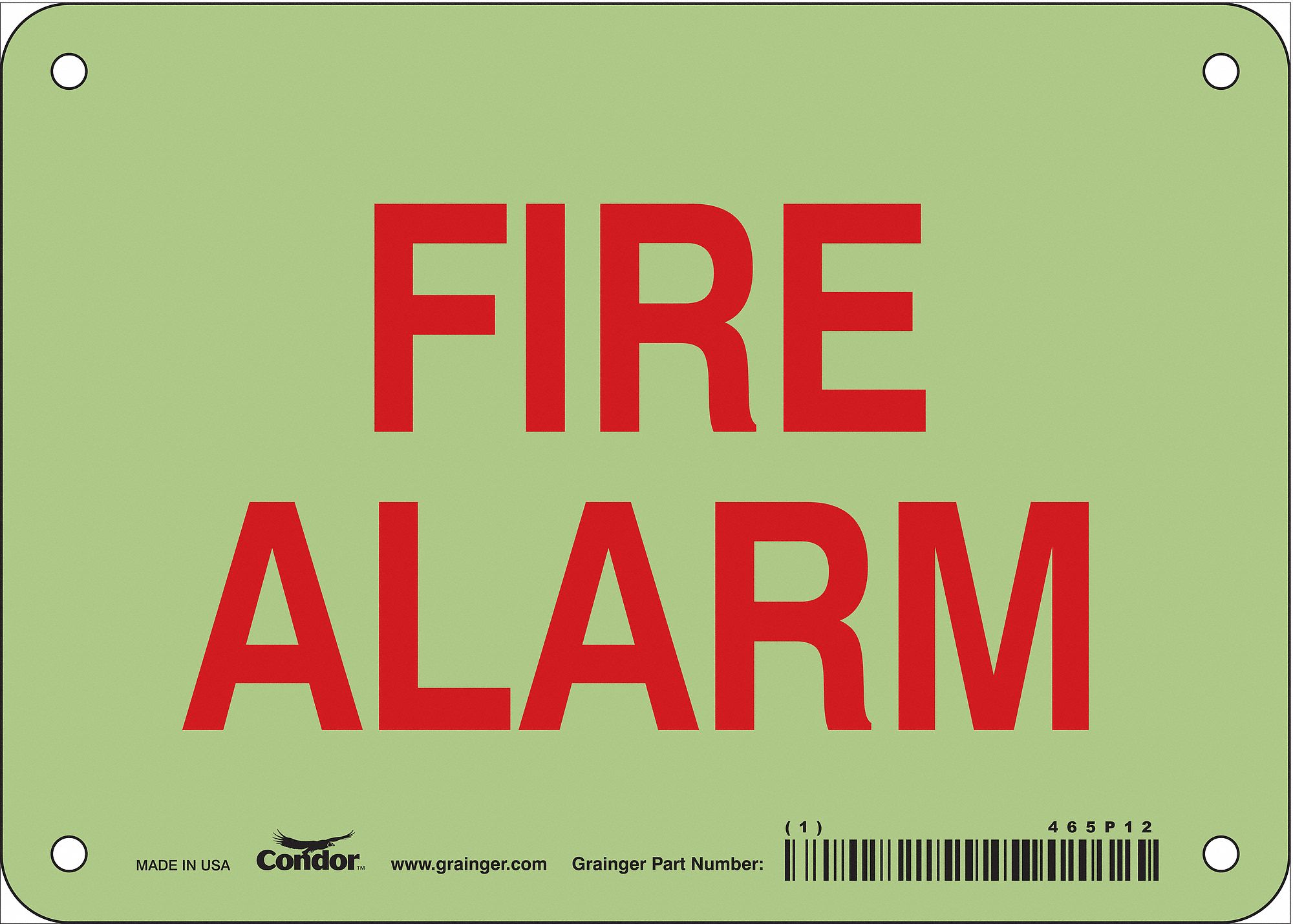 Safety Sign: Polyethylene, Mounting Holes Sign Mounting, 5 in x 7 in Nominal Sign Size, Fire Alarm