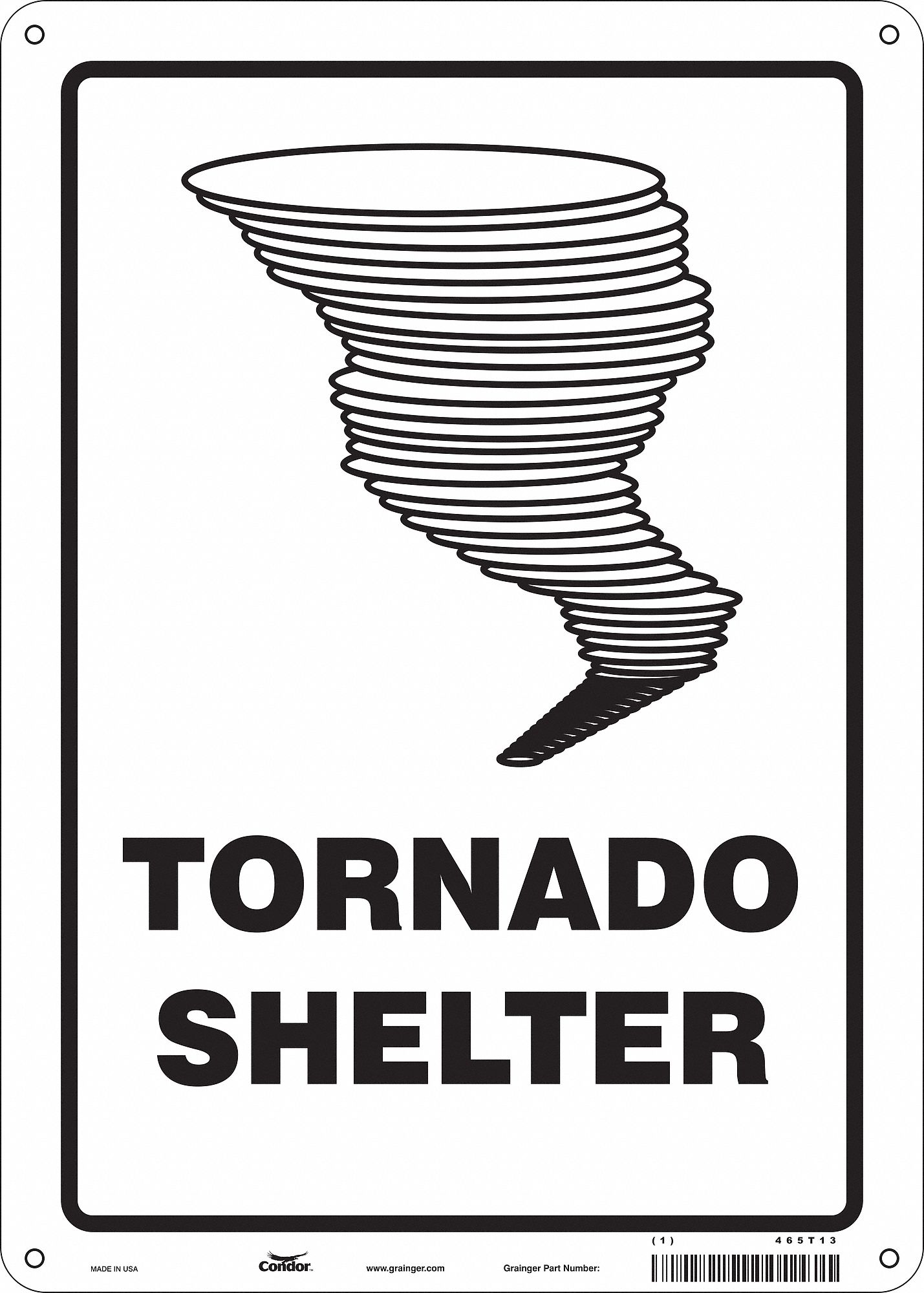 CONDOR Safety Sign, Tornado Shelter, Sign Header No Header, Aluminum ...