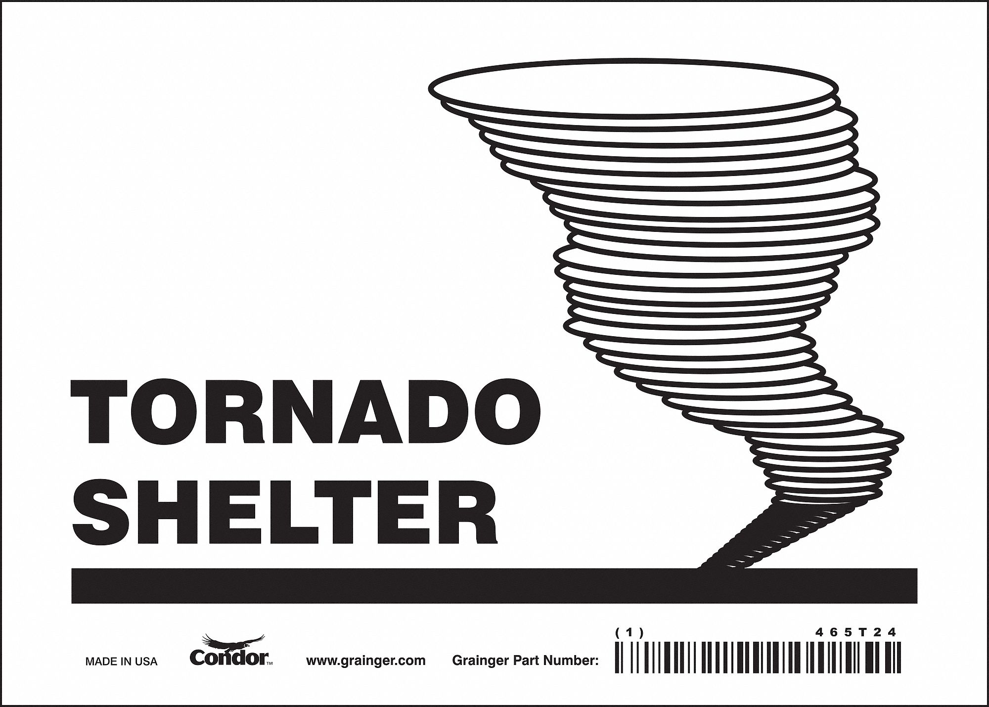 SAFETY SIGN, VINYL, ADHESIVE MOUNT, 5 IN X 7 IN NOMINAL SIGN SIZE, NOT RETROREFLECTIVE, TORNADO SHELTER