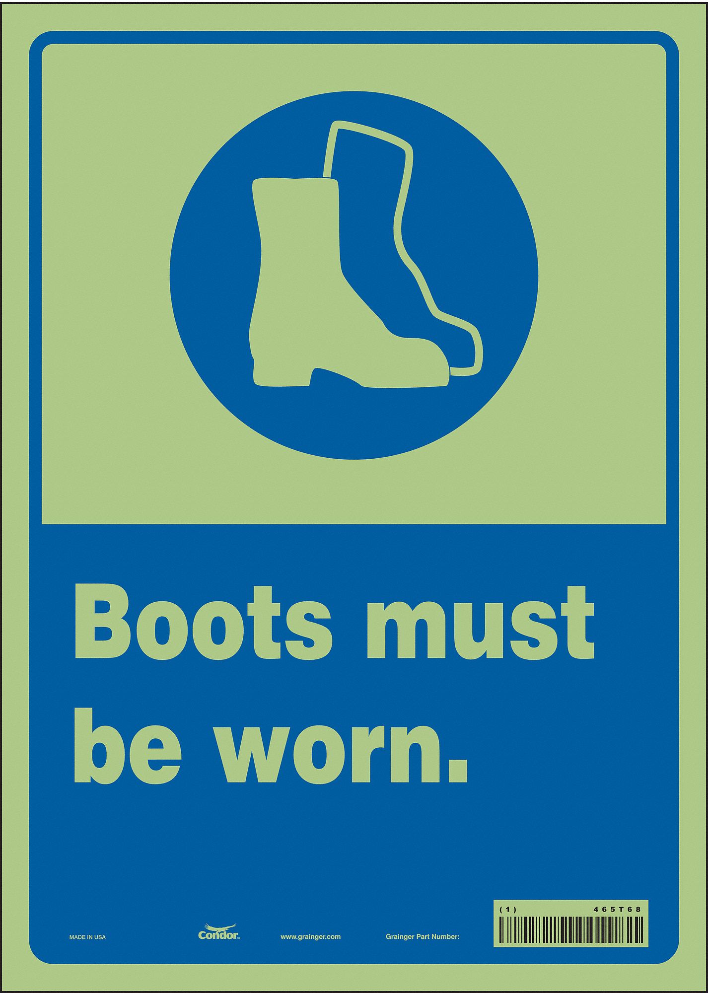 Safety Sign: Glow Vinyl, Adhesive Sign Mounting, 14 in x 10 in Nominal Sign Size, Glow In The Dark