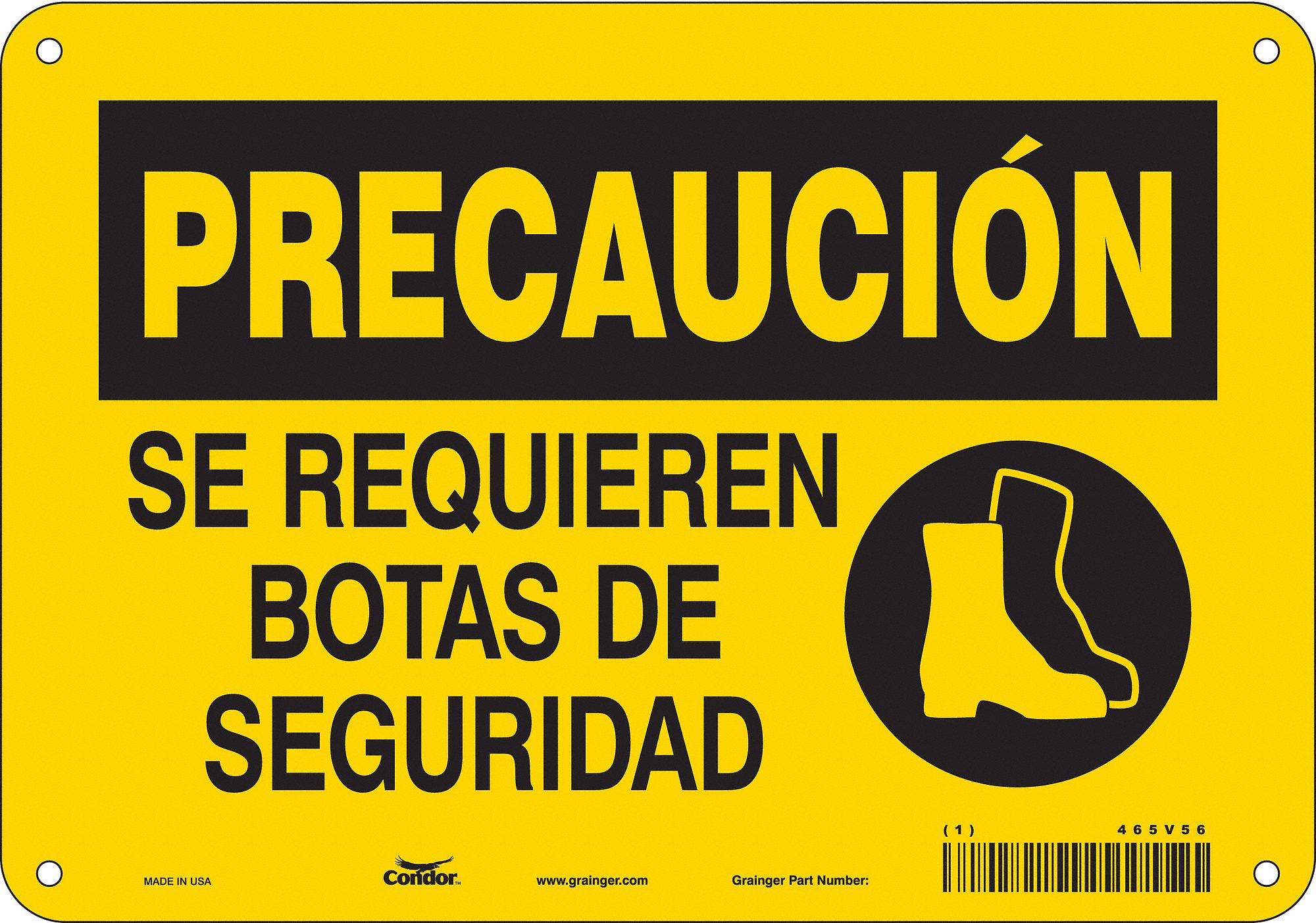 Safety Sign: Polyethylene, Mounting Holes Sign Mounting, 7 in x 10 in Nominal Sign Size, Precaucion