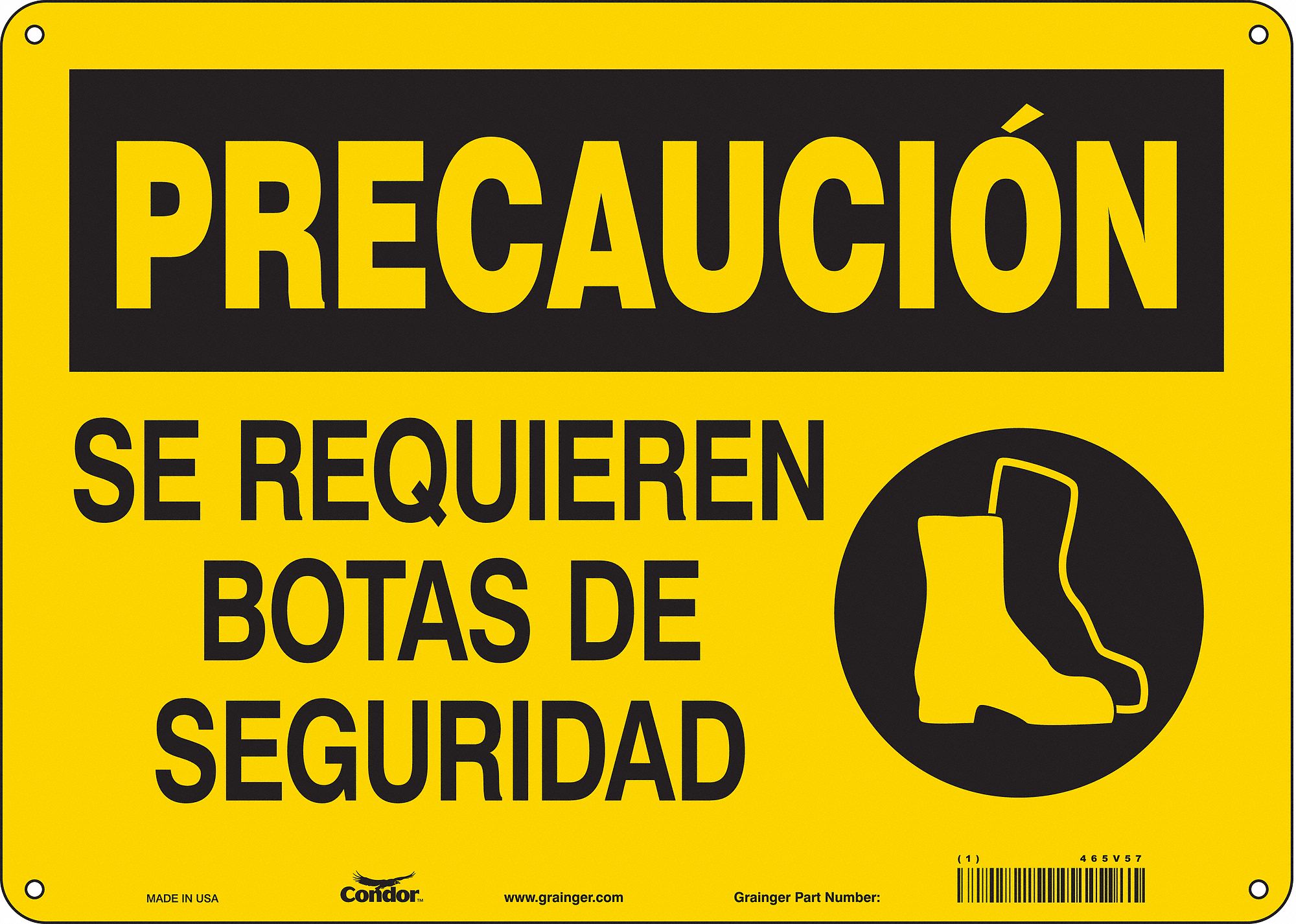 Safety Sign: Polyethylene, Mounting Holes Sign Mounting, 10 in x 14 in Nominal Sign Size, Precaucion