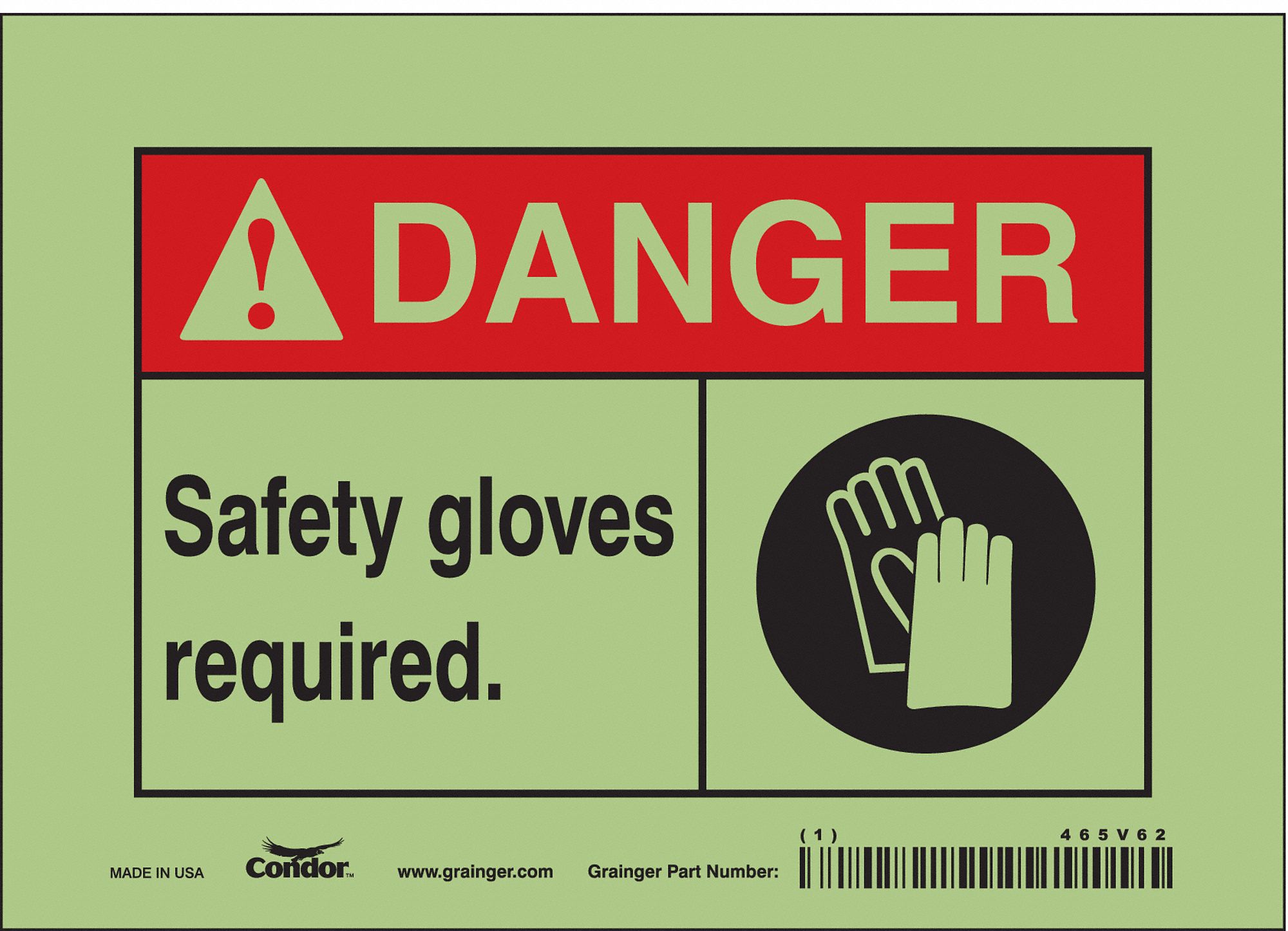 Safety Sign: Glow Vinyl, Adhesive Sign Mounting, 5 in x 7 in Nominal Sign Size, Not Retroreflective