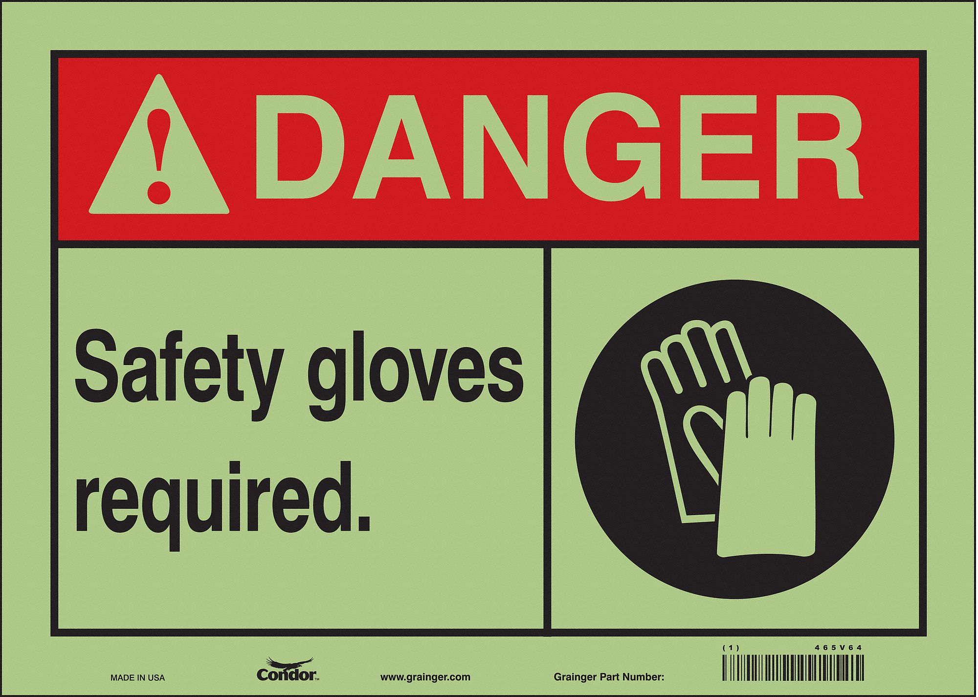 Safety Sign: Glow Vinyl, Adhesive Sign Mounting, 10 in x 14 in Nominal Sign Size, Glow In The Dark