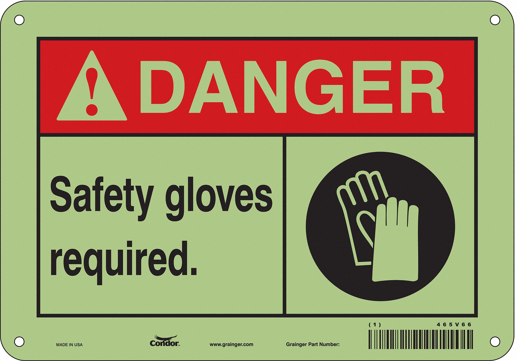 CONDOR Safety Sign, Sign Format ANSI/OSHA Format, Safety Gloves