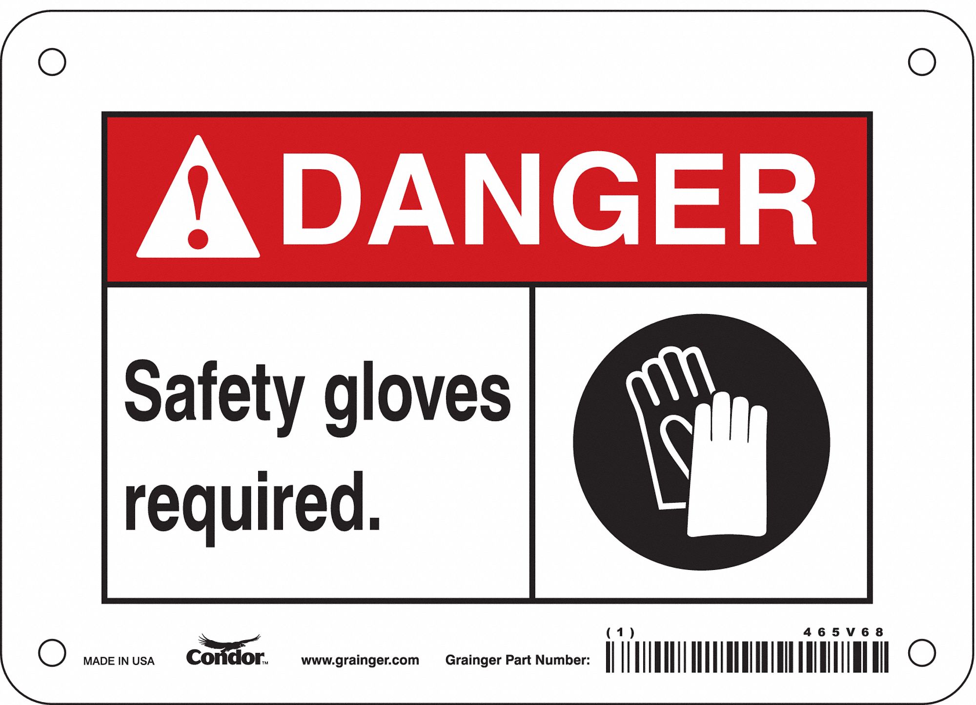 Safety Sign: Polyethylene, Mounting Holes Sign Mounting, 5 in x 7 in Nominal Sign Size, Danger