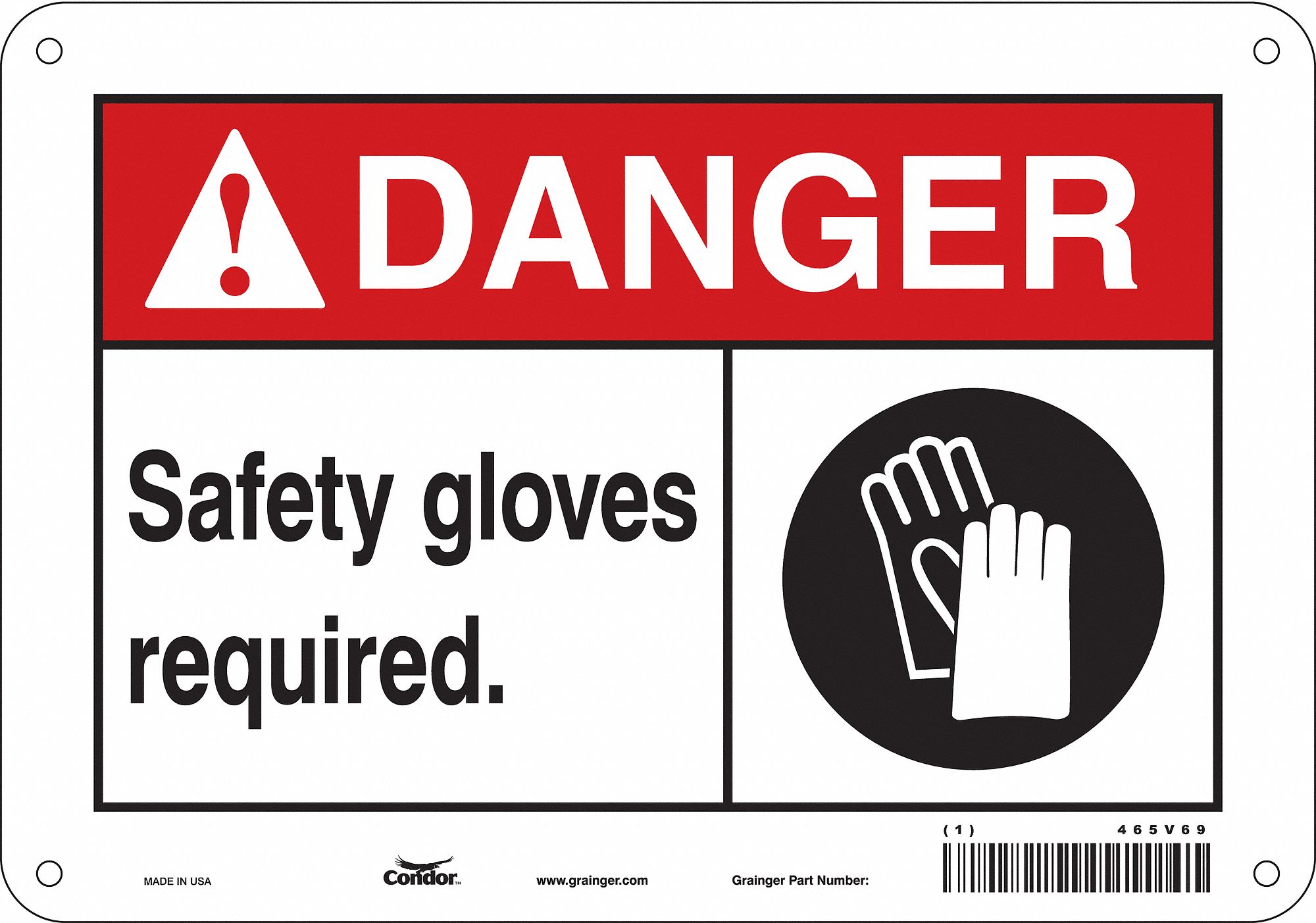 Safety Sign: Polyethylene, Mounting Holes Sign Mounting, 7 in x 10 in Nominal Sign Size, Danger