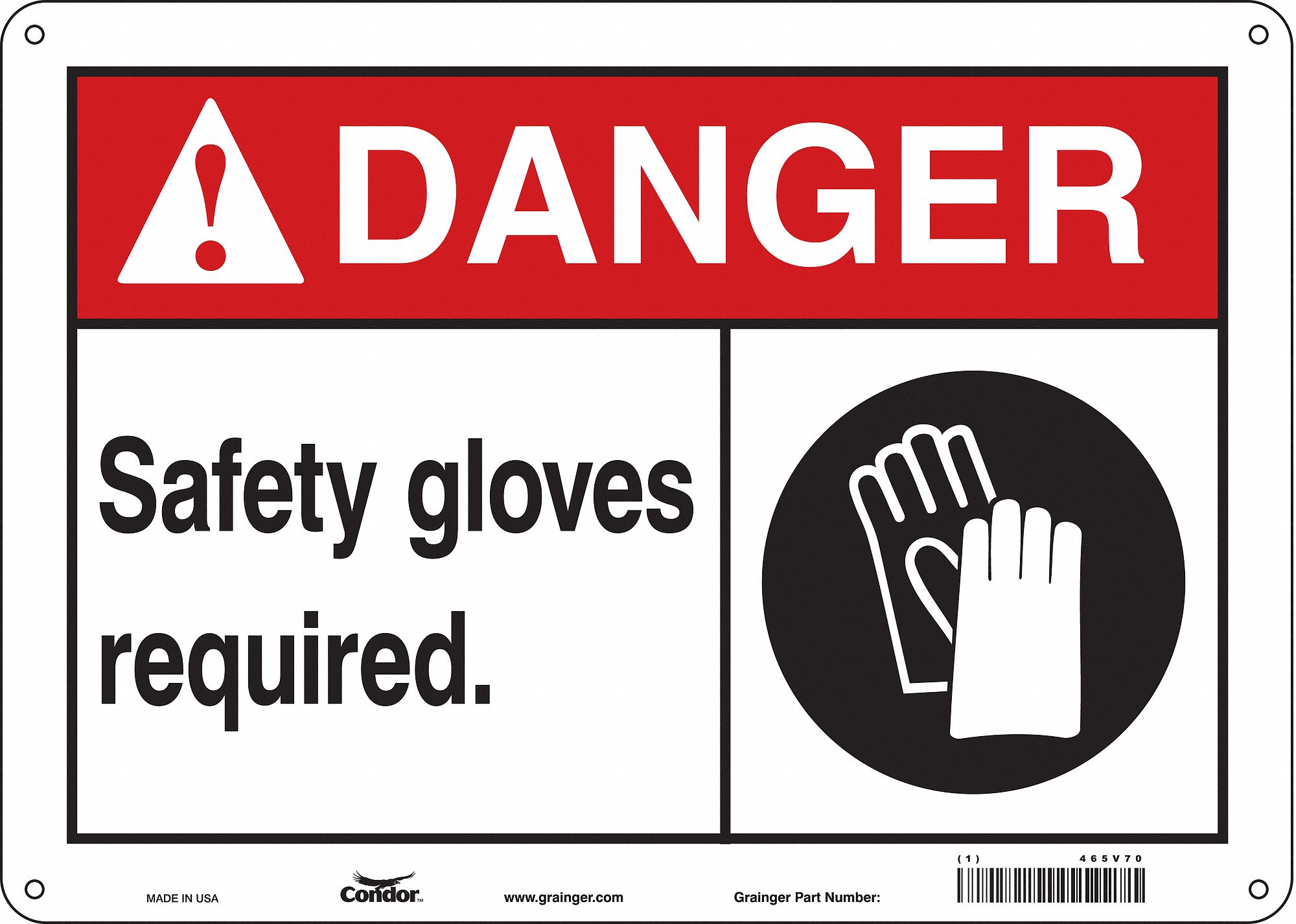 Safety Sign: Polyethylene, Mounting Holes Sign Mounting, 10 in x 14 in Nominal Sign Size, Danger