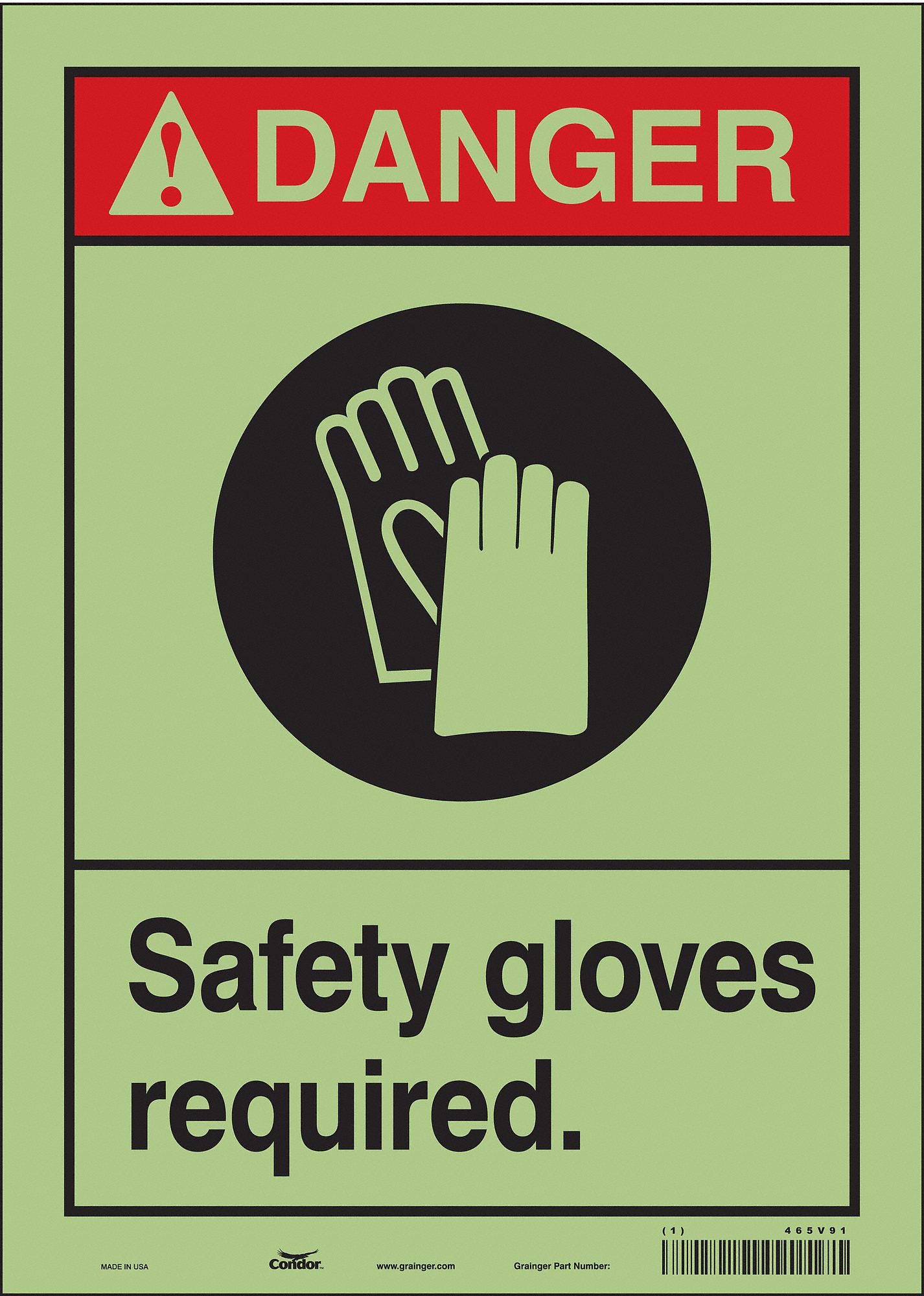 Safety Sign: Glow Vinyl, Adhesive Sign Mounting, 14 in x 10 in Nominal Sign Size, Glow In The Dark