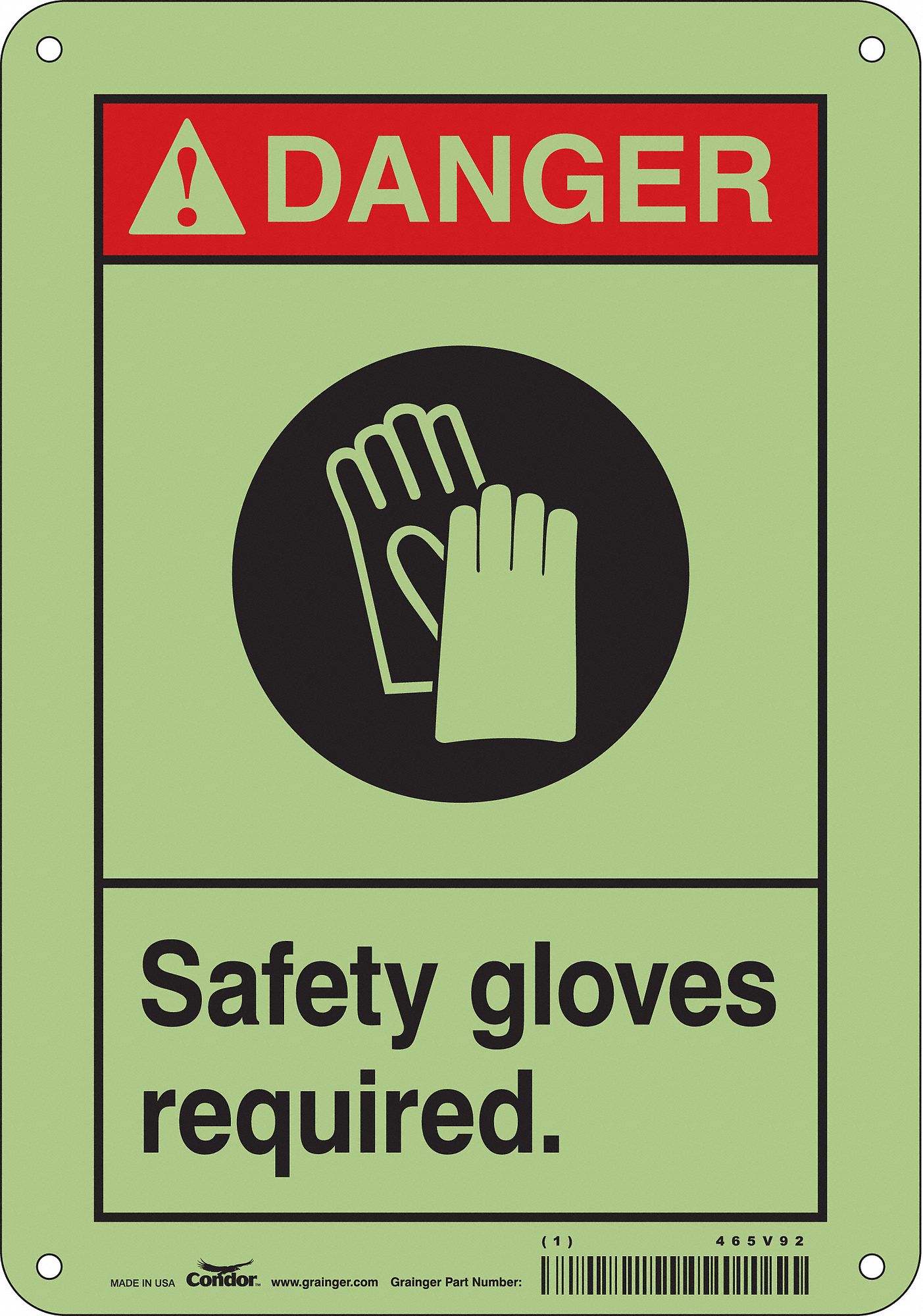 CONDOR Safety Sign, Sign Format ANSI/OSHA Format, Safety Gloves