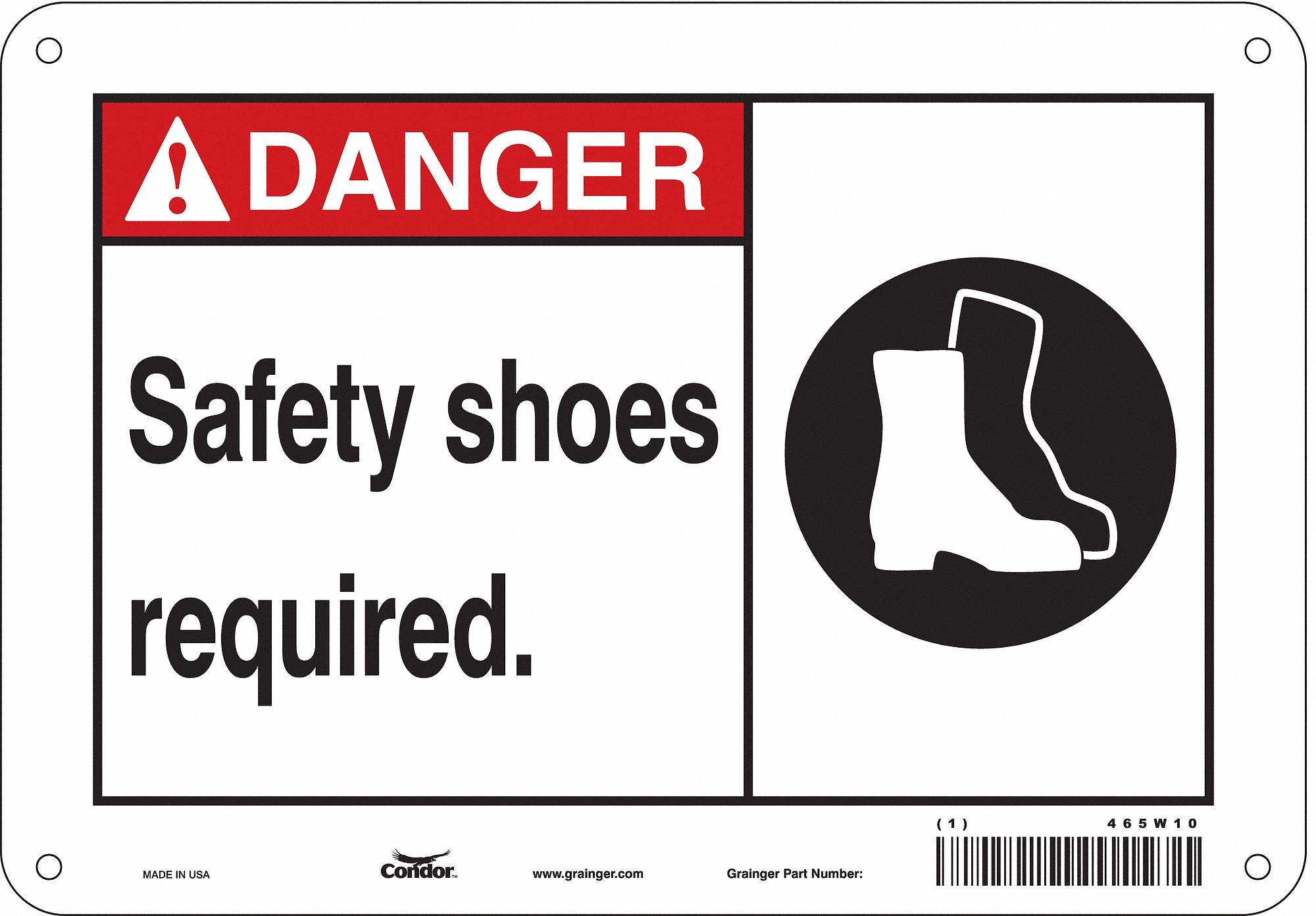 Safety Sign: Polyethylene, Mounting Holes Sign Mounting, 7 in x 10 in Nominal Sign Size, Danger