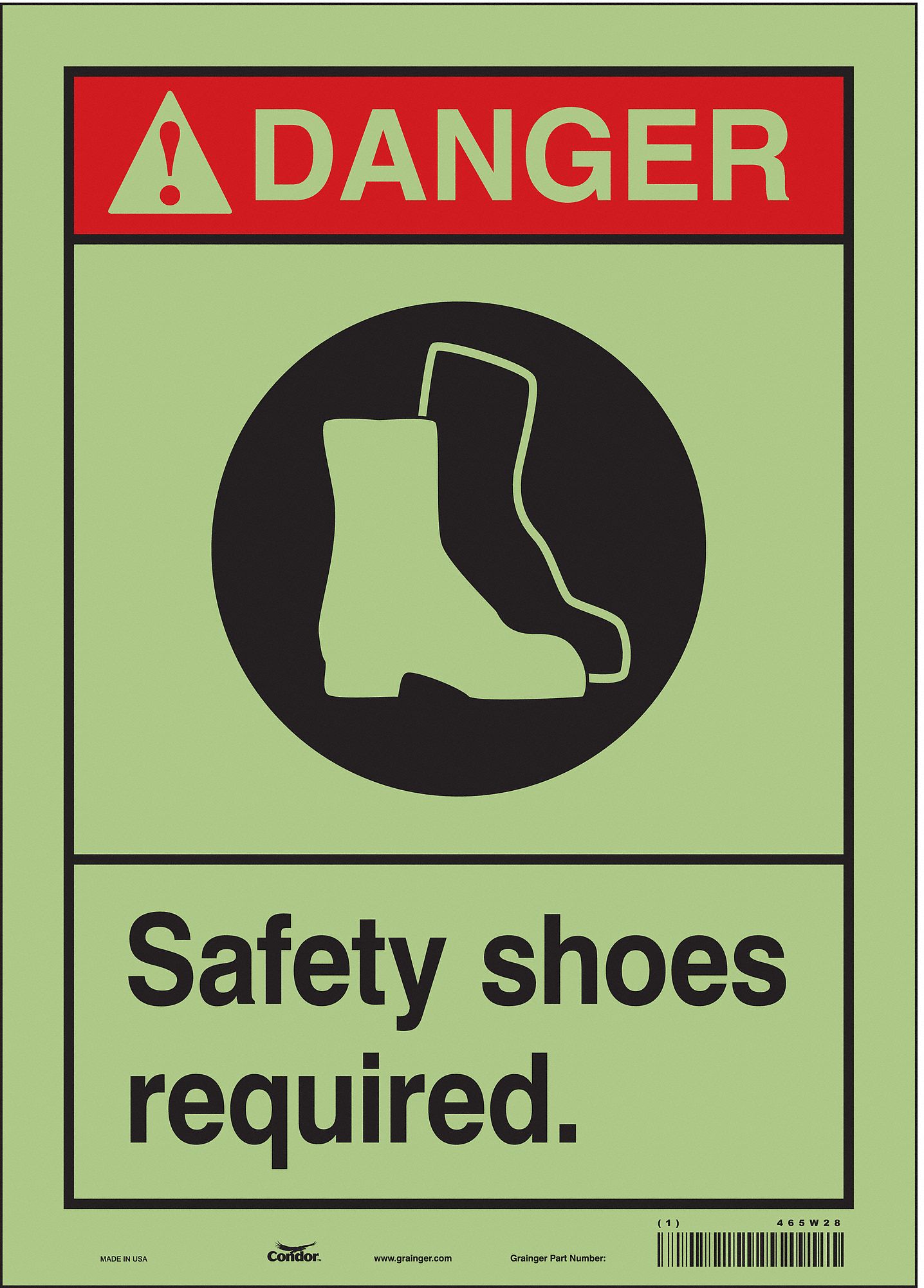 Safety Sign: Glow Vinyl, Adhesive Sign Mounting, 14 in x 10 in Nominal Sign Size, Glow In The Dark