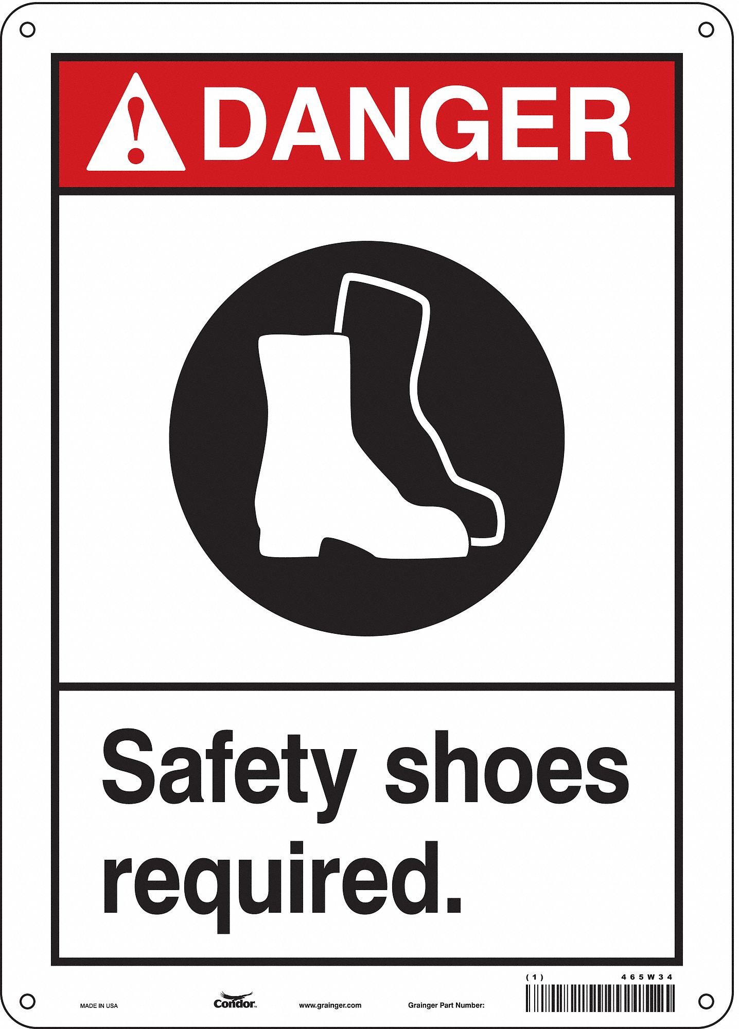 Safety Sign: Polyethylene, Mounting Holes Sign Mounting, 14 in x 10 in Nominal Sign Size, Danger