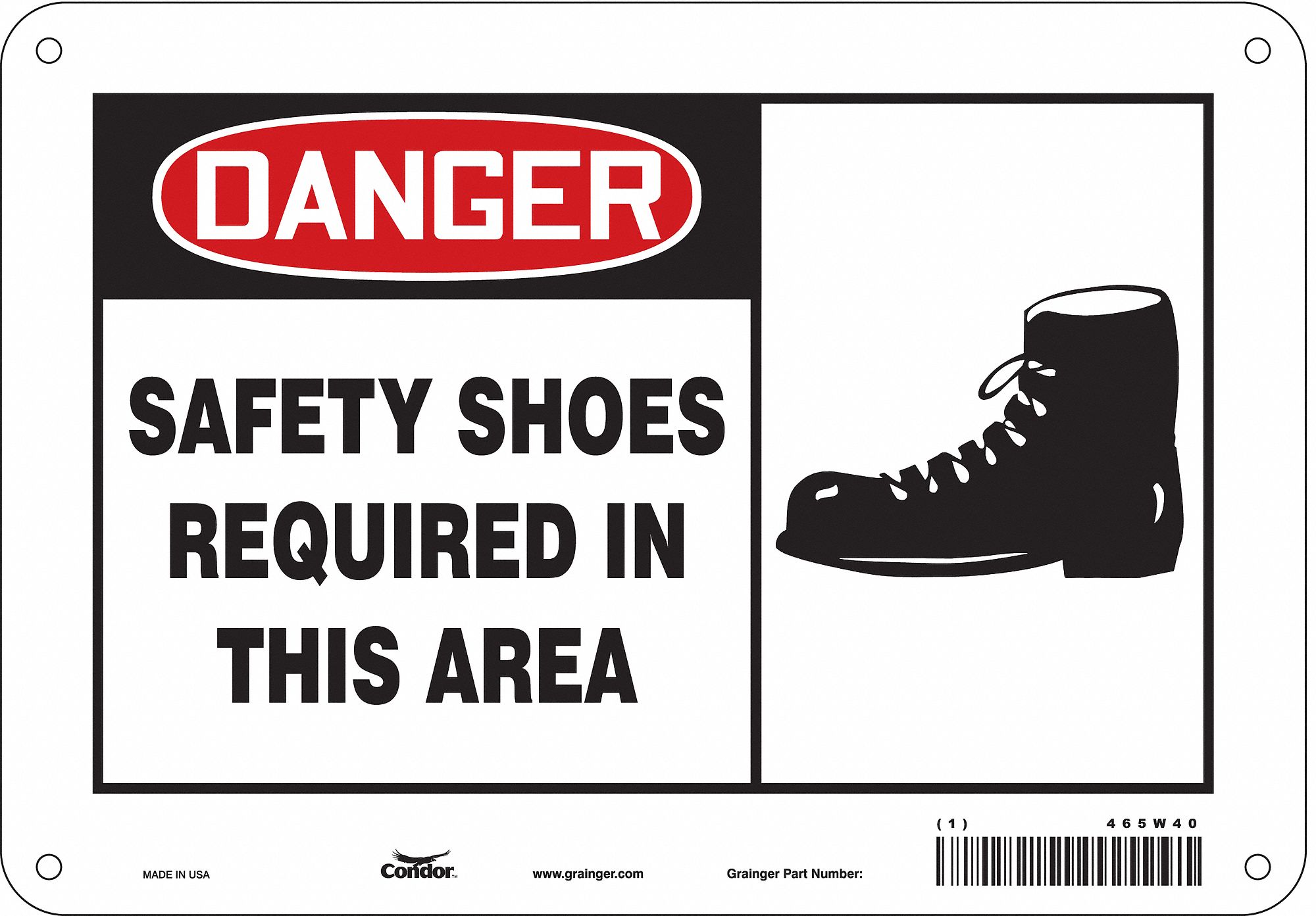 Safety Sign: Polyethylene, Mounting Holes Sign Mounting, 7 in x 10 in Nominal Sign Size, Danger