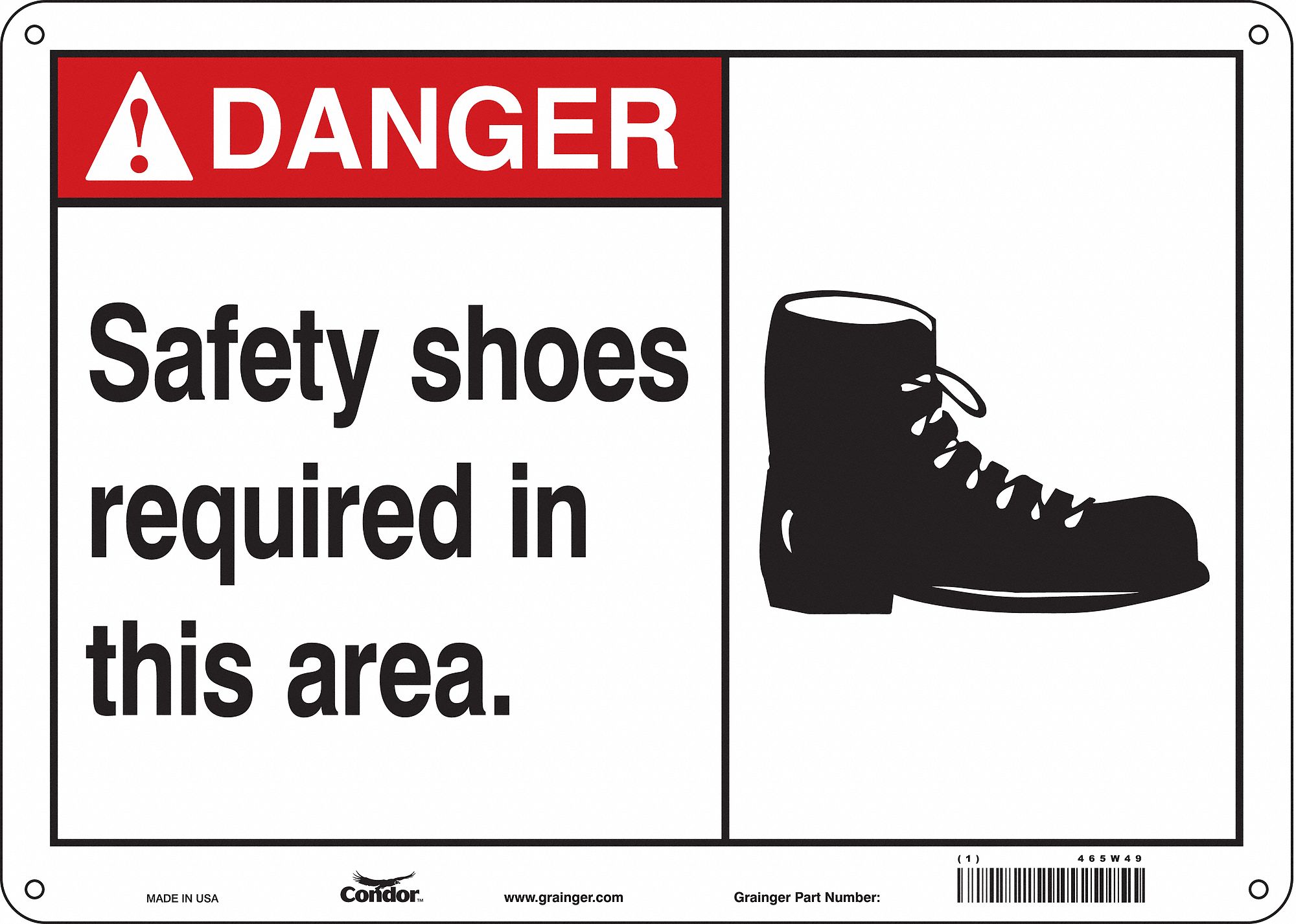 Safety Sign: Polyethylene, Mounting Holes Sign Mounting, 10 in x 14 in Nominal Sign Size, Danger