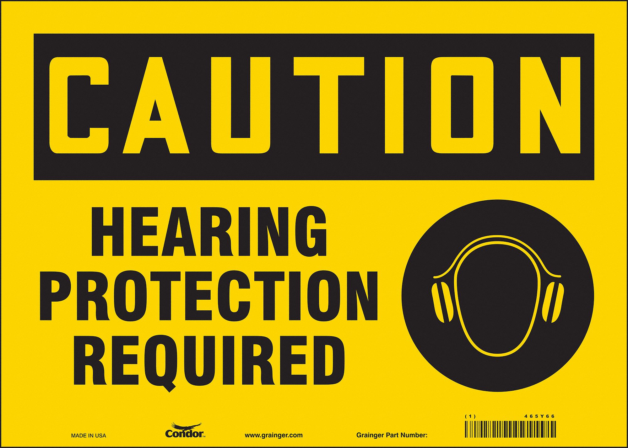 SAFETY SIGN, VINYL, ADHESIVE MOUNT, 10 IN X 14 IN NOMINAL SIGN SIZE, NOT RETROREFLECTIVE, HEARING PROTECTION REQUIRED