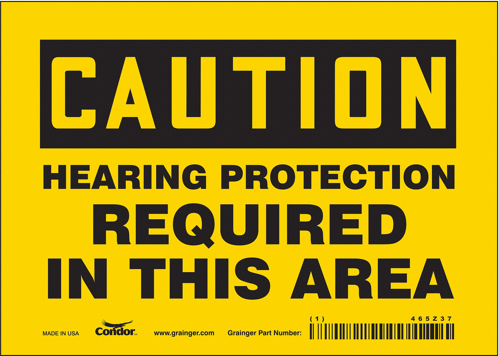 SAFETY SIGN, VINYL, ADHESIVE MOUNT, 5 X 7IN, NOT RETROREFLECTIVE, HEARING PROTECTION REQUIRED IN THIS AREA