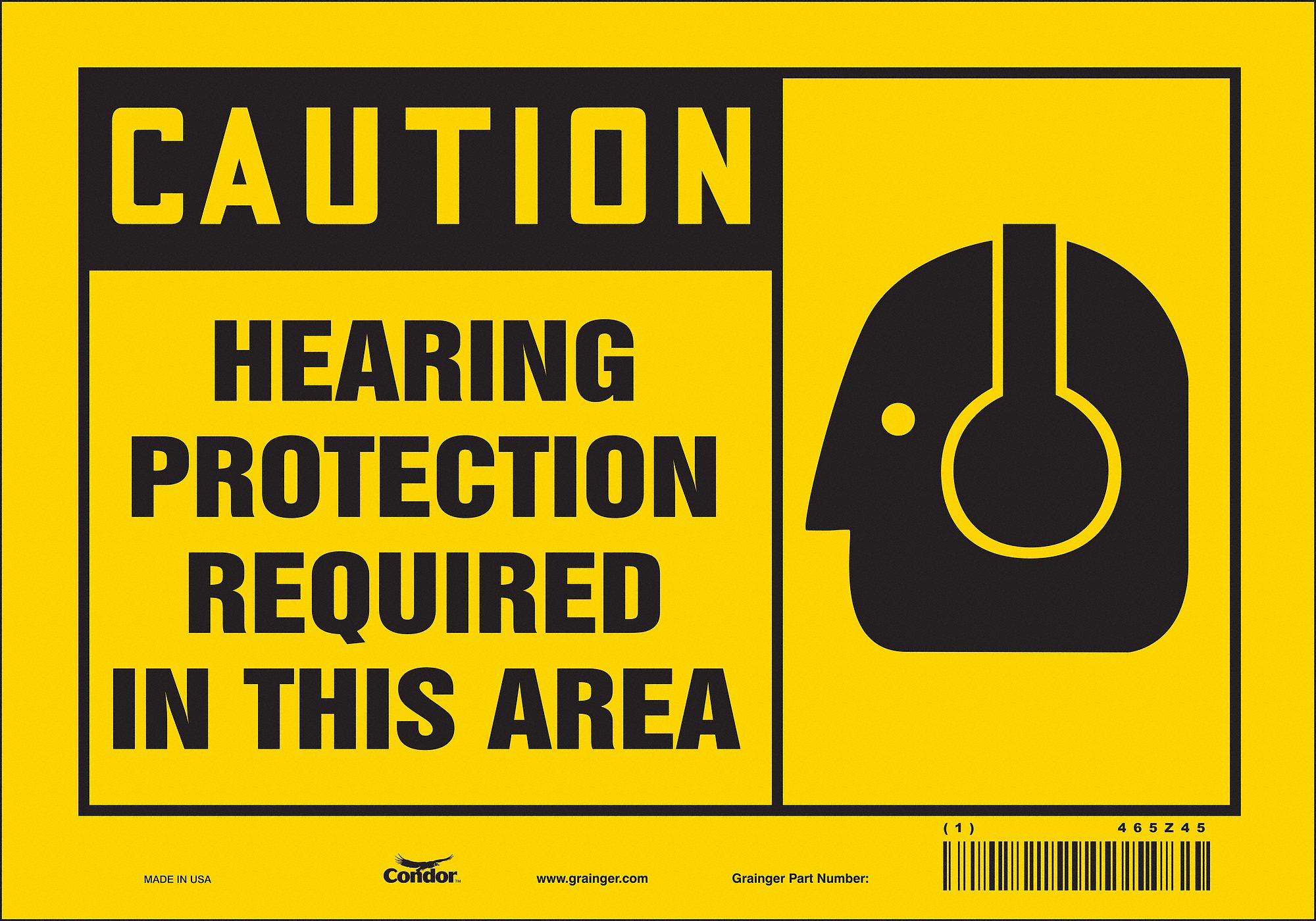 SAFETY SIGN, VINYL, ADHESIVE MOUNT, 7 X 10IN, NOT RETROREFLECTIVE, HEARING PROTECTION REQUIRED IN THIS AREA