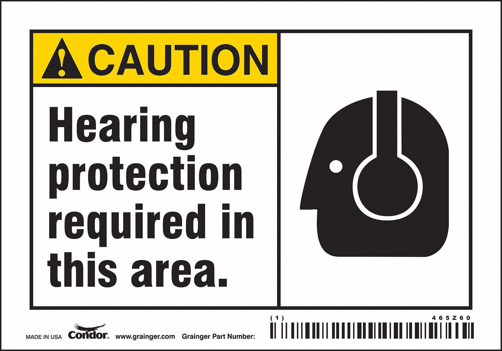 SAFETY SIGN, VINYL, ADHESIVE MOUNT, 3½ X 5 IN, NOT RETROREFLECTIVE, HEARING PROTECTION REQUIRED IN THIS AREA.