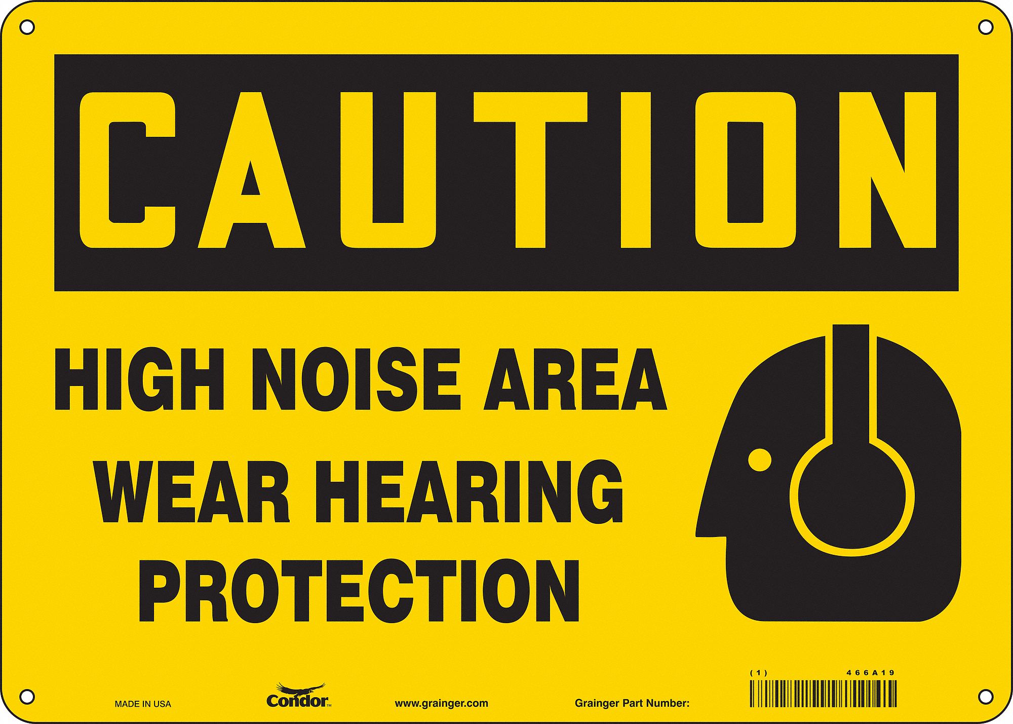 CONDOR Safety Sign, Sign Format Traditional OSHA, High Noise Area Wear ...