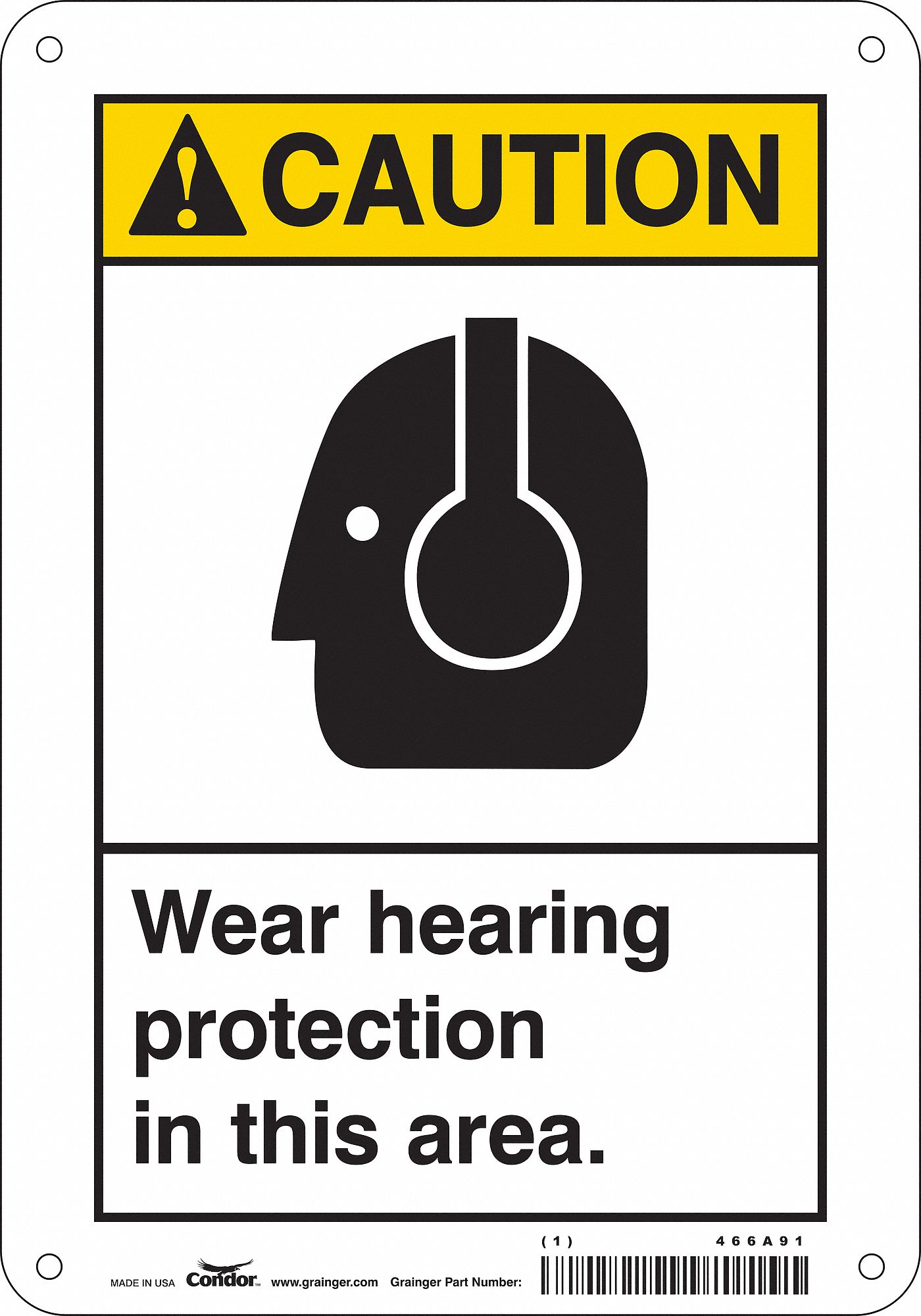 Wear Hearing Protection In This Area Made in the USA ANSI Caution Sign 