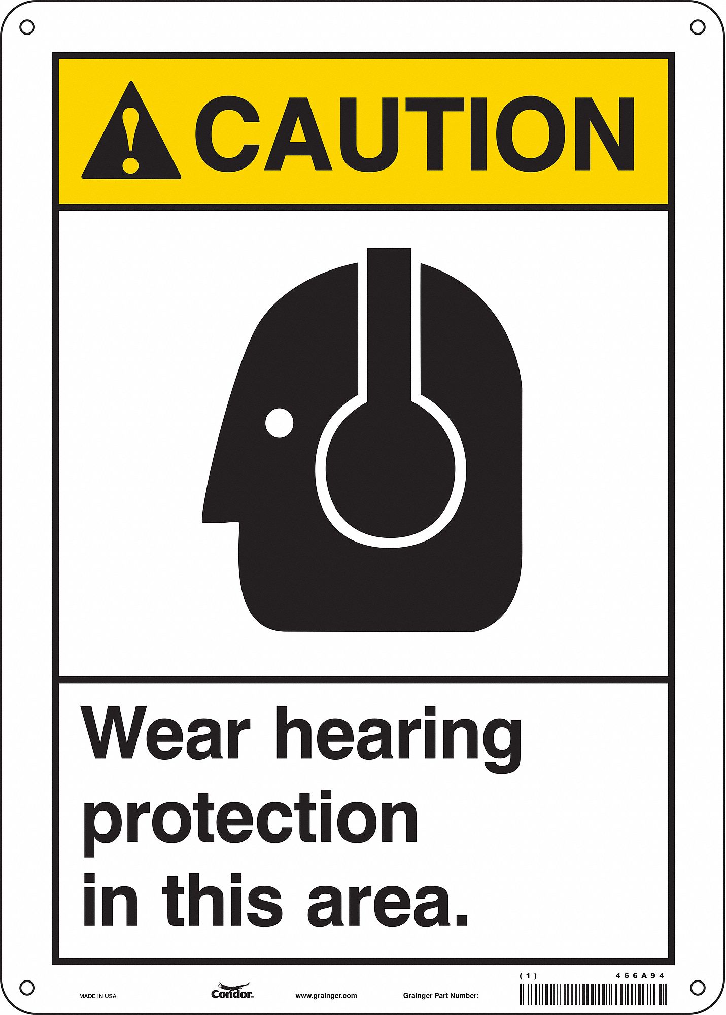 Safety Sign: Polyethylene, Mounting Holes Sign Mounting, 14 in x 10 in Nominal Sign Size, Caution