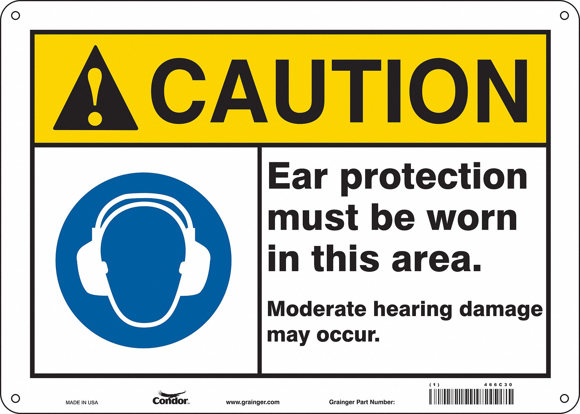 Safety Sign: Polyethylene, Mounting Holes Sign Mounting, 10 in x 14 in Nominal Sign Size, Caution