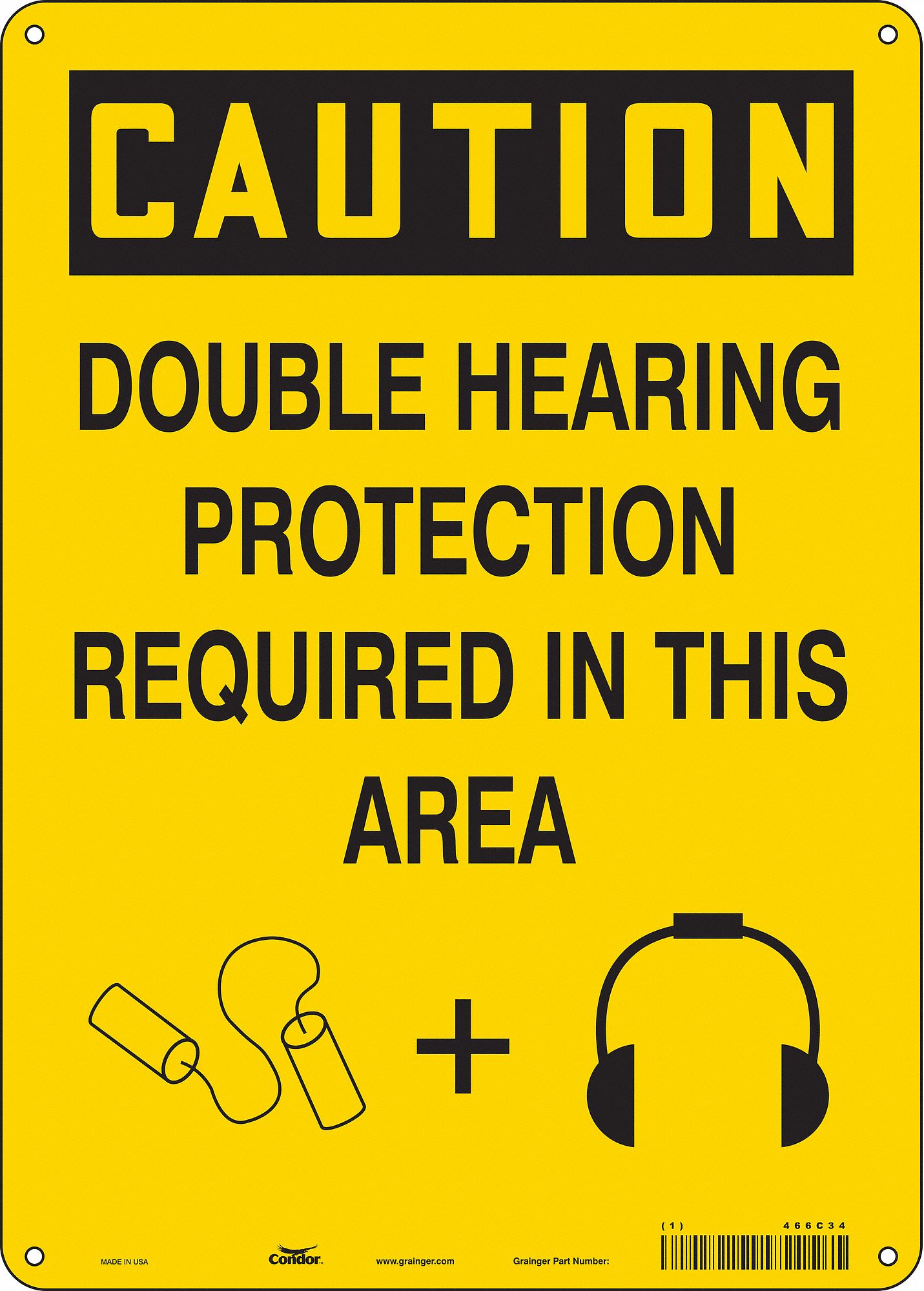 CONDOR Safety Sign, Sign Format Traditional OSHA, Double Hearing